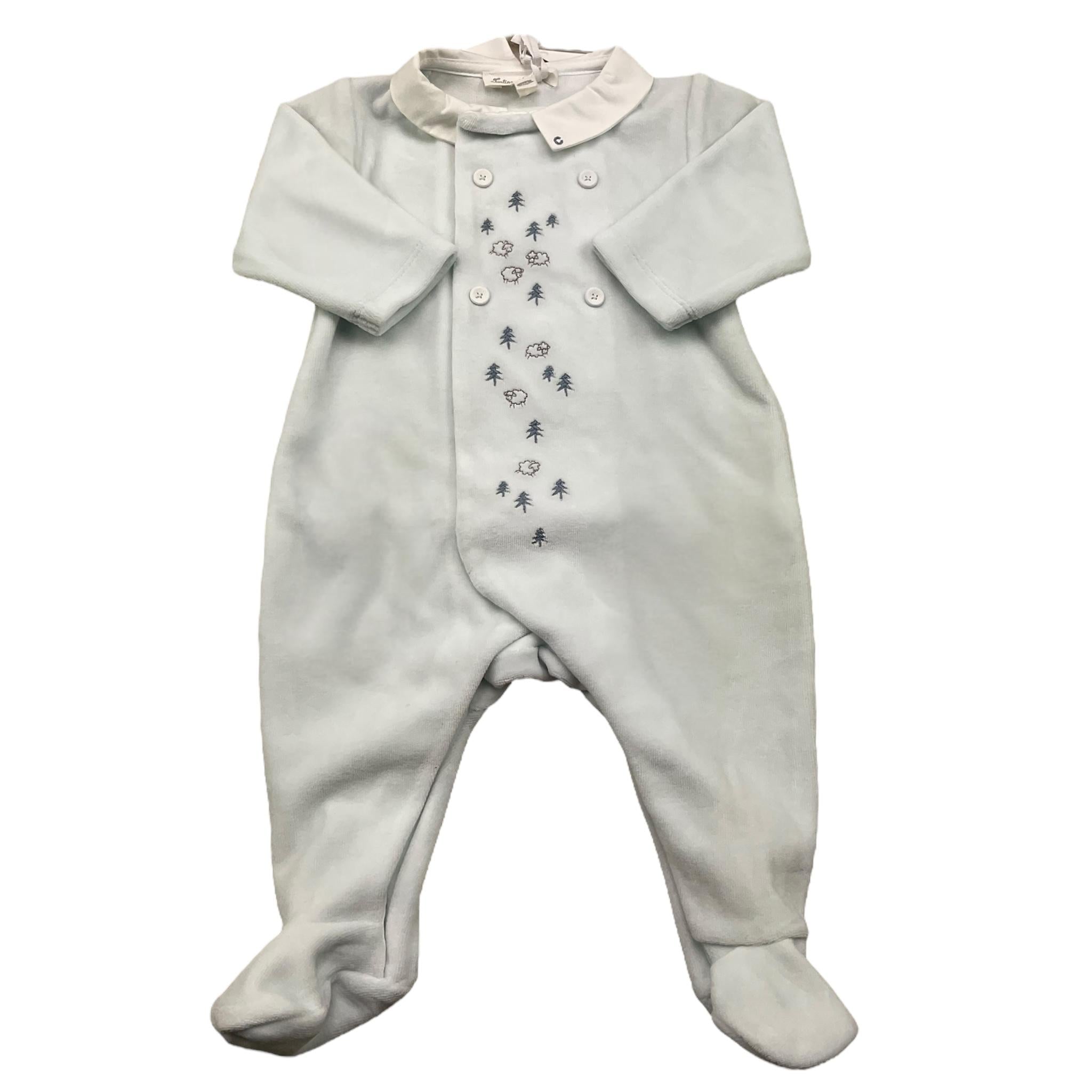 TARTINE ET CHOCOLAT tutina manica lunga tinta unita in ciniglia Azzurro per Neonato TX54070 AZZURRO TARTINE ET CHOCOLAT 