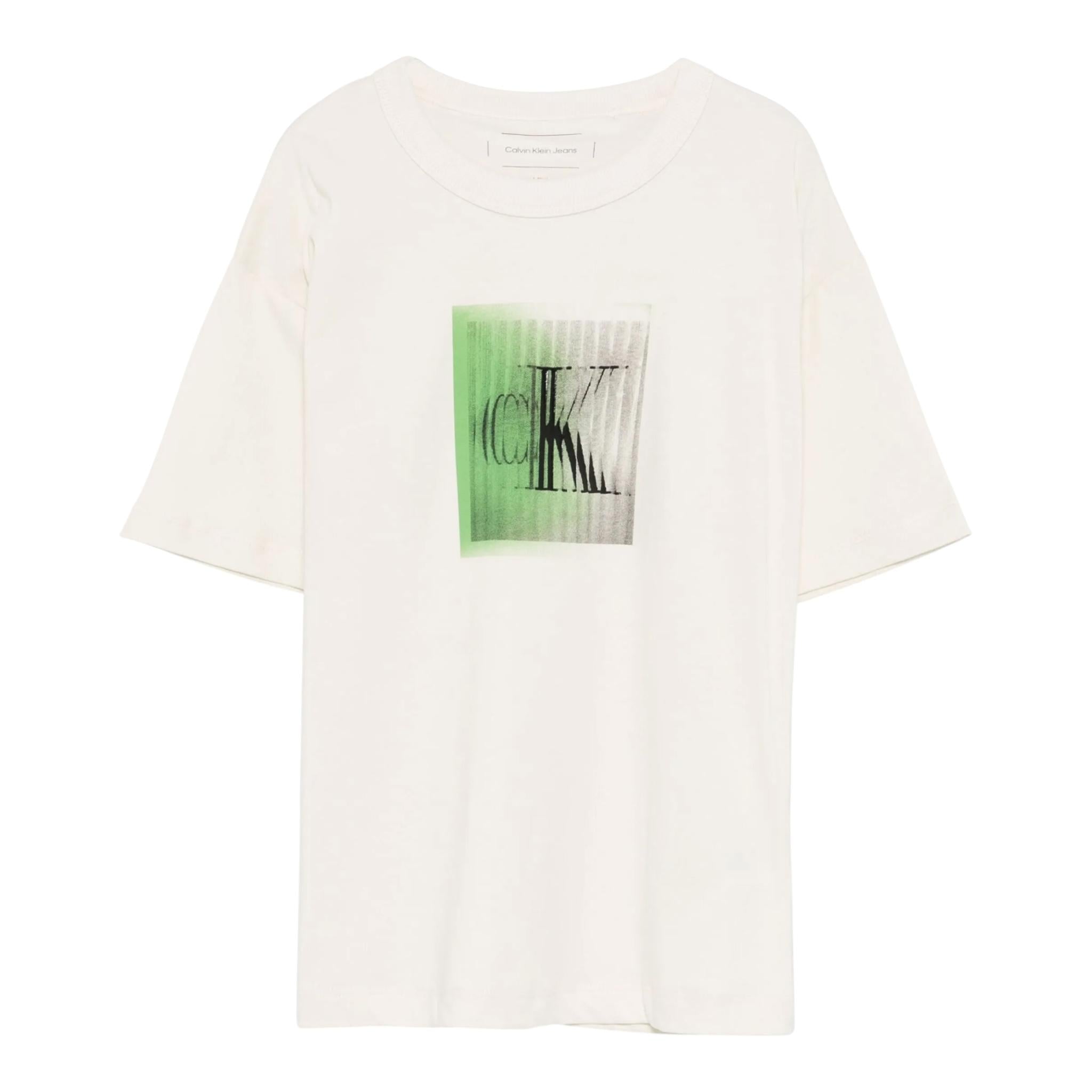 Calvin Klein T-Shirt Girocollo Tinta Unita con Stampa per Bambino IBO2356T01 PANNA CALVIN KLEIN 