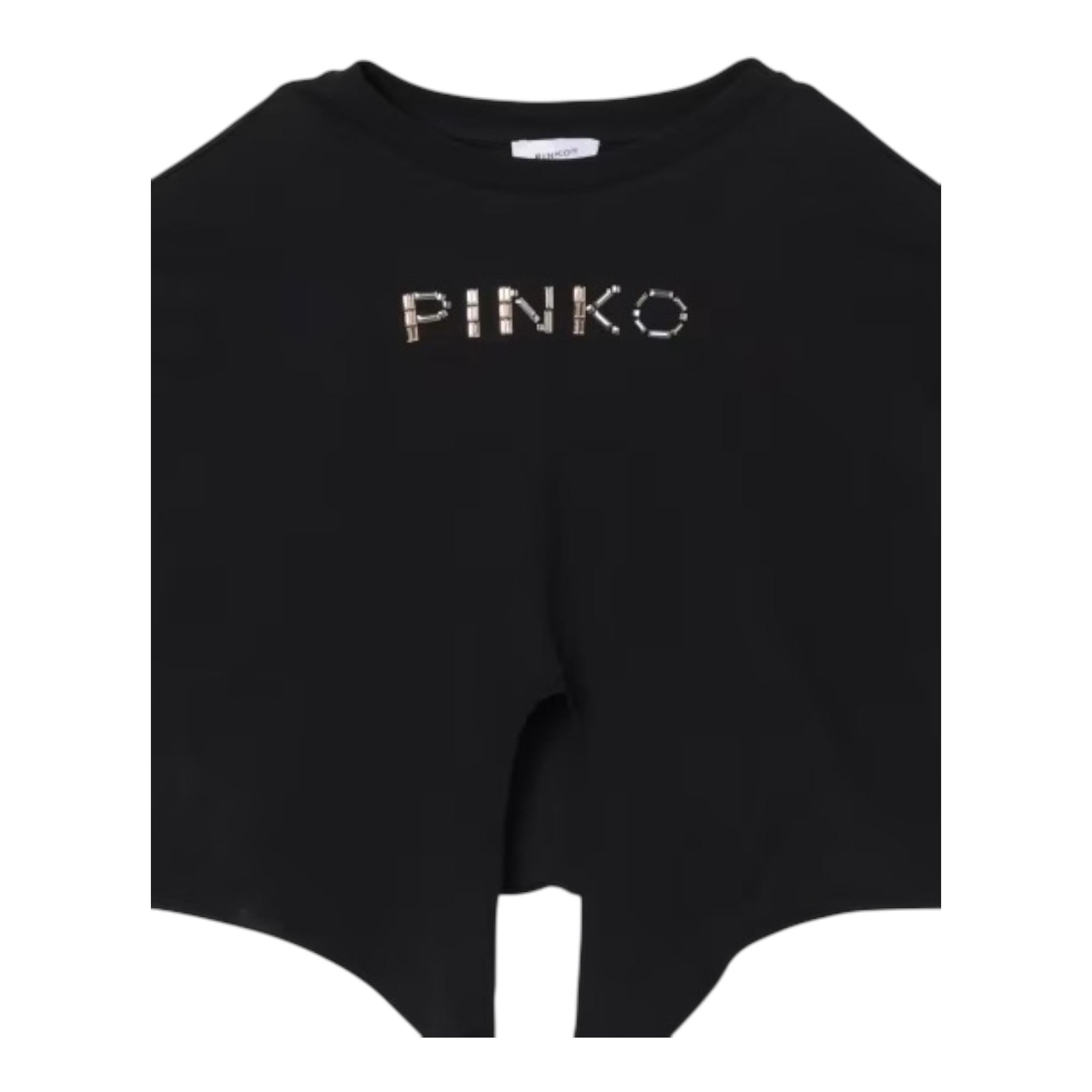 Pinko T-Shirt Girocollo Tinta Unita con Logo per Bambina KFTS004X NERO PINKO 