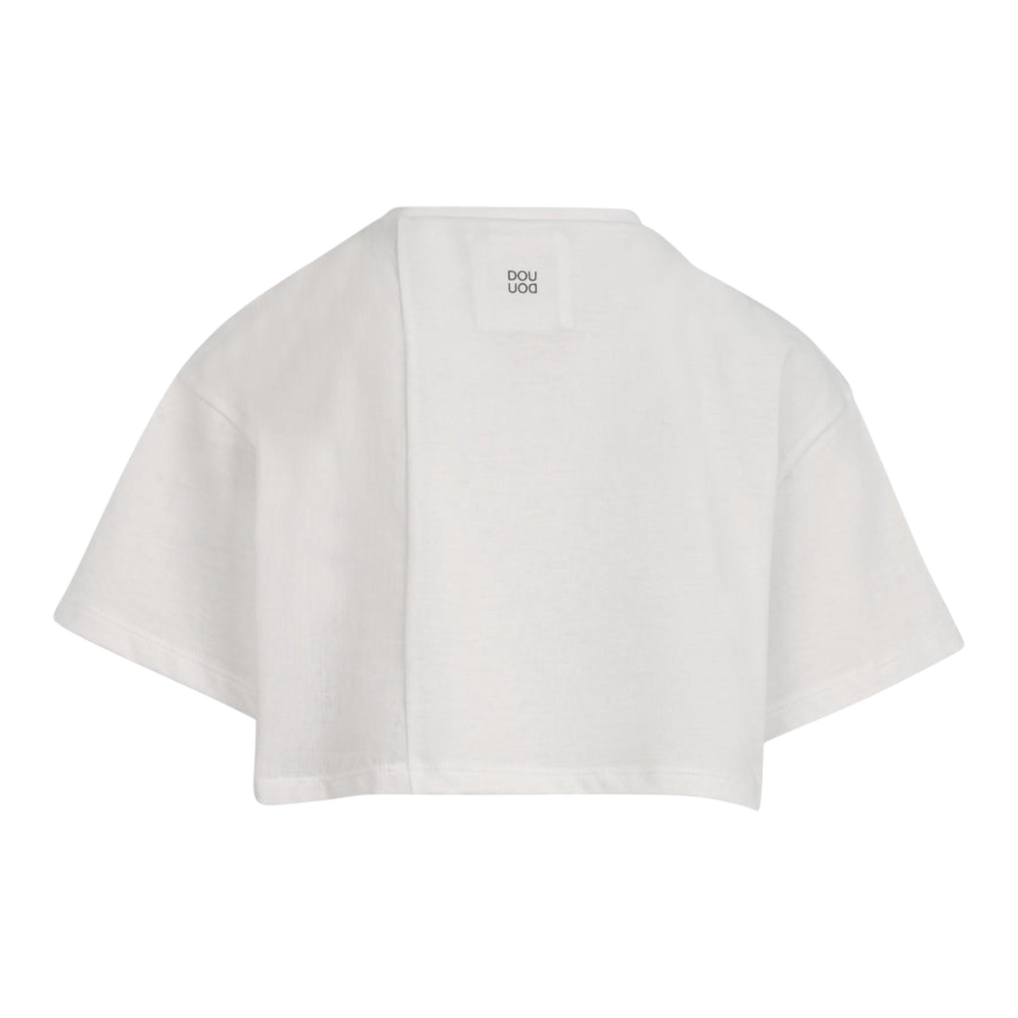 Dou Dou T-Shirt Girocollo Tinta Unita Modello Crop per Bambina DW8A51 BIANCO DOU DOU 