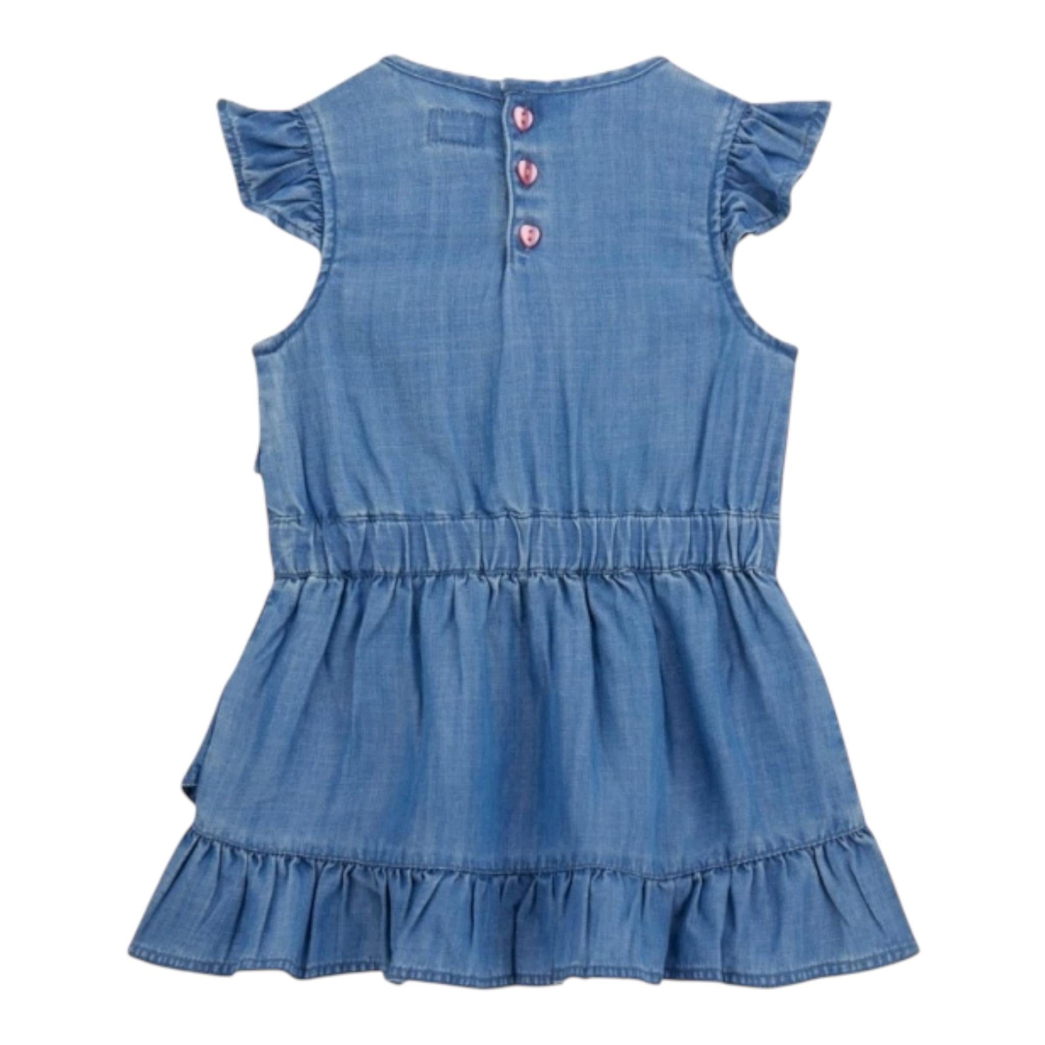 Guess Abito In Denim Tinta Unita Giromanica con Balze per Neonata K5GK27D3X30 BLU GUESS 