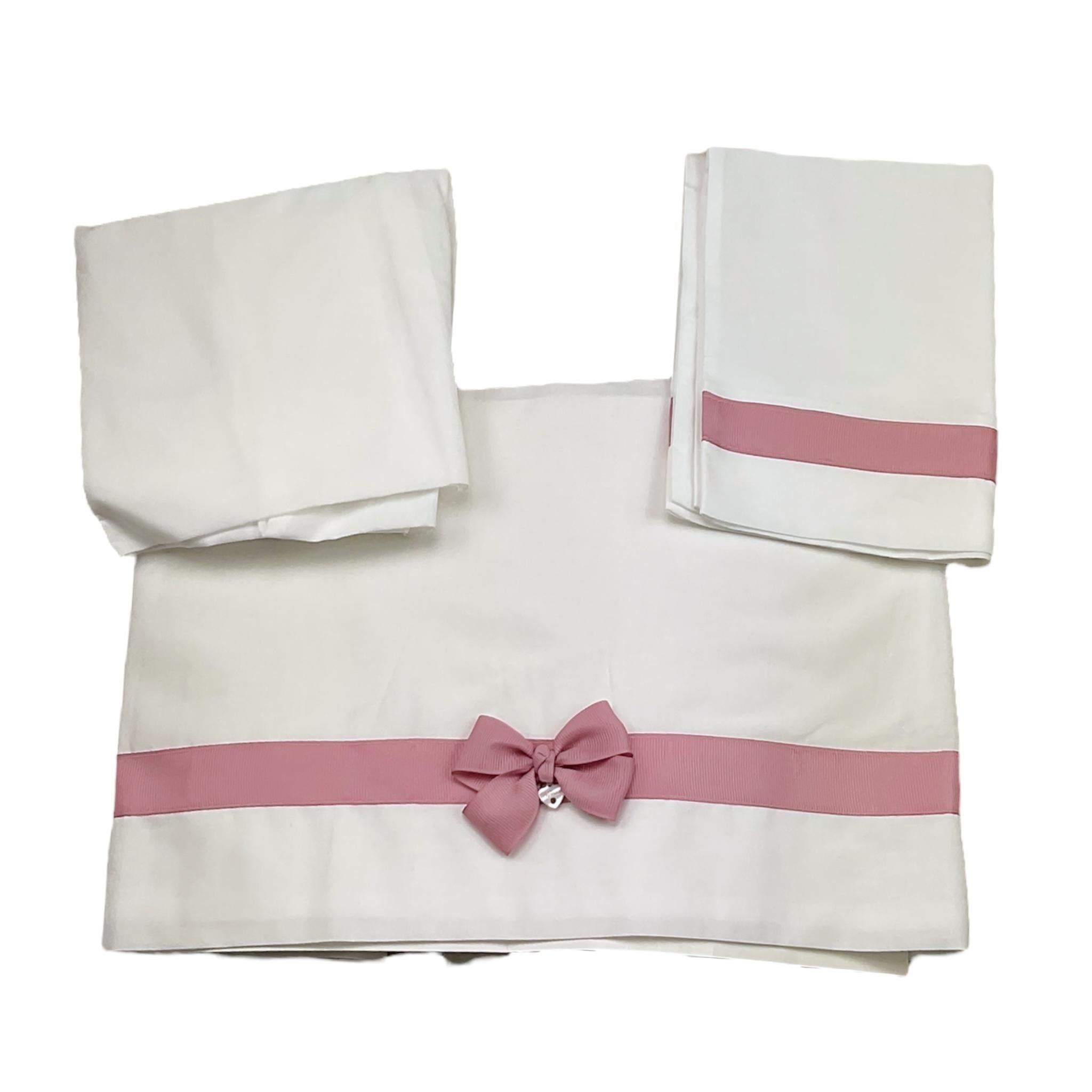 Ninnaoh Set 3 Pezzi Lenzuola Tinta Unita con Applicazioni per Neonata E25LE8 BIANCO NINNAOH 