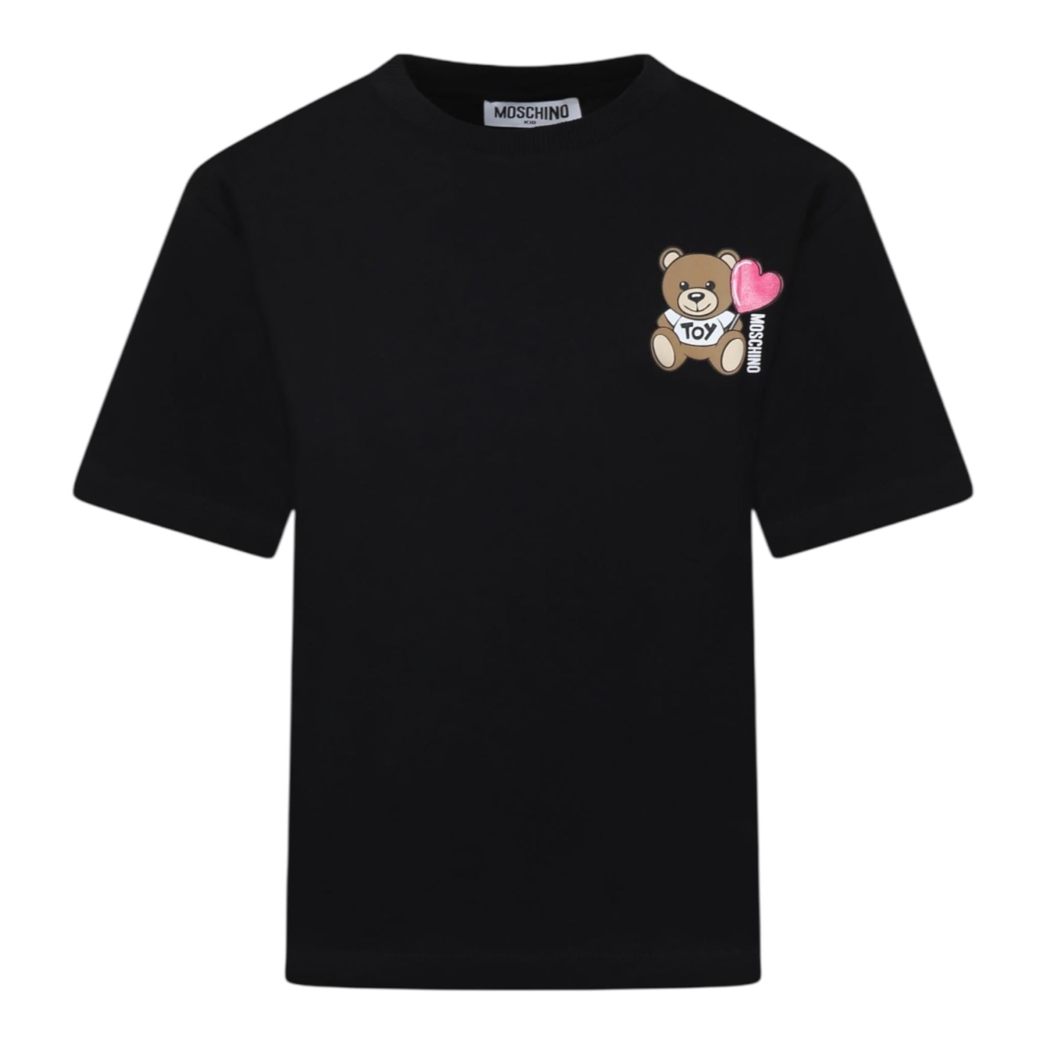 Moschino T-Shirt Girocollo Tinta Unita con Stampa per Bambina HHM060 NERO MOSCHINO 