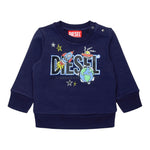 DIESEL felpa chiusa girocollo tinta unita cn stampa in contrasto Blu per Neonato K00582 BLU DIESEL 