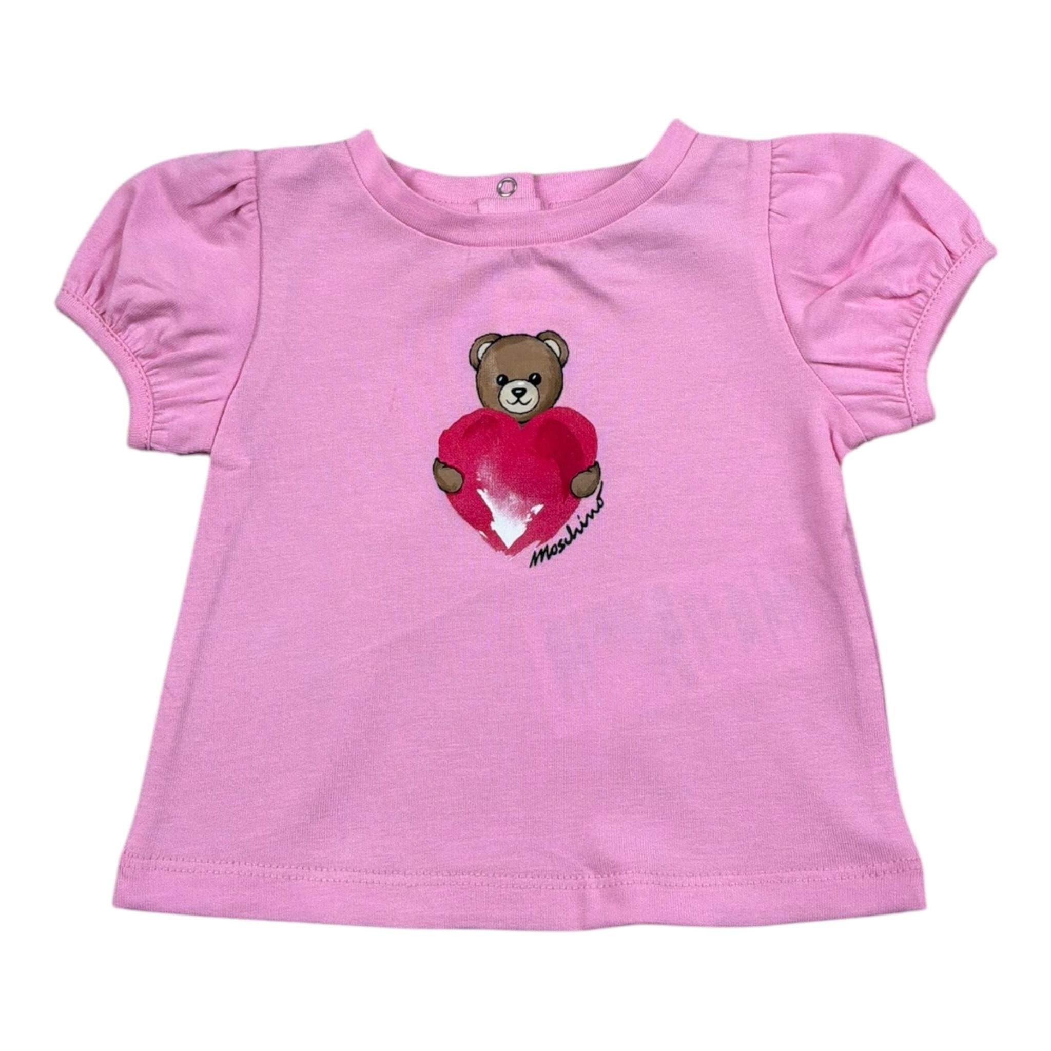 Moschino T-Shirt Girocollo Tinta Unita con Stampa per Neonata MLM02B ROSA MOSCHINO 