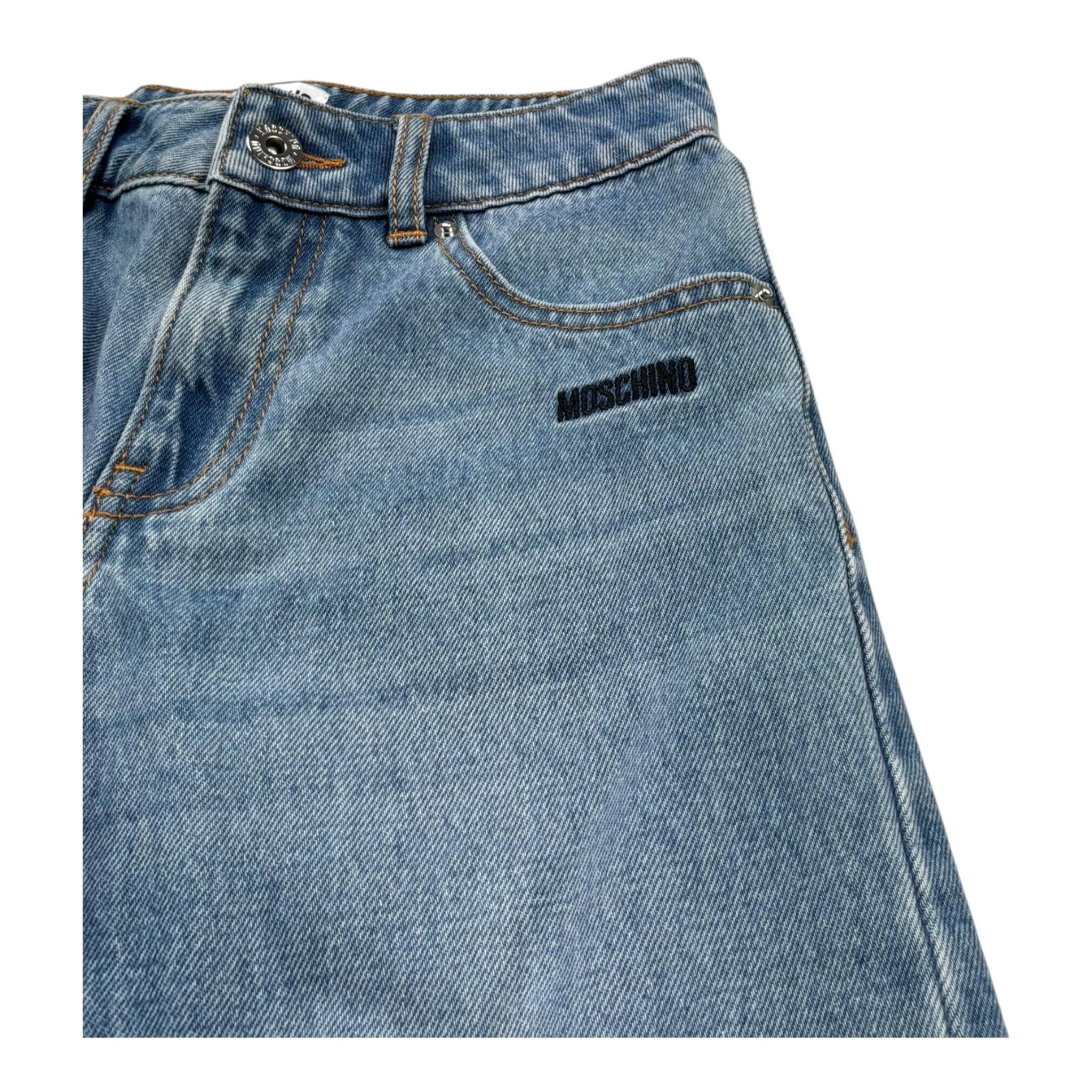 Moschino Bermuda In Denim Tinta Unita con Girovita Regolabile per Bambino HUQ02J BLU MOSCHINO 