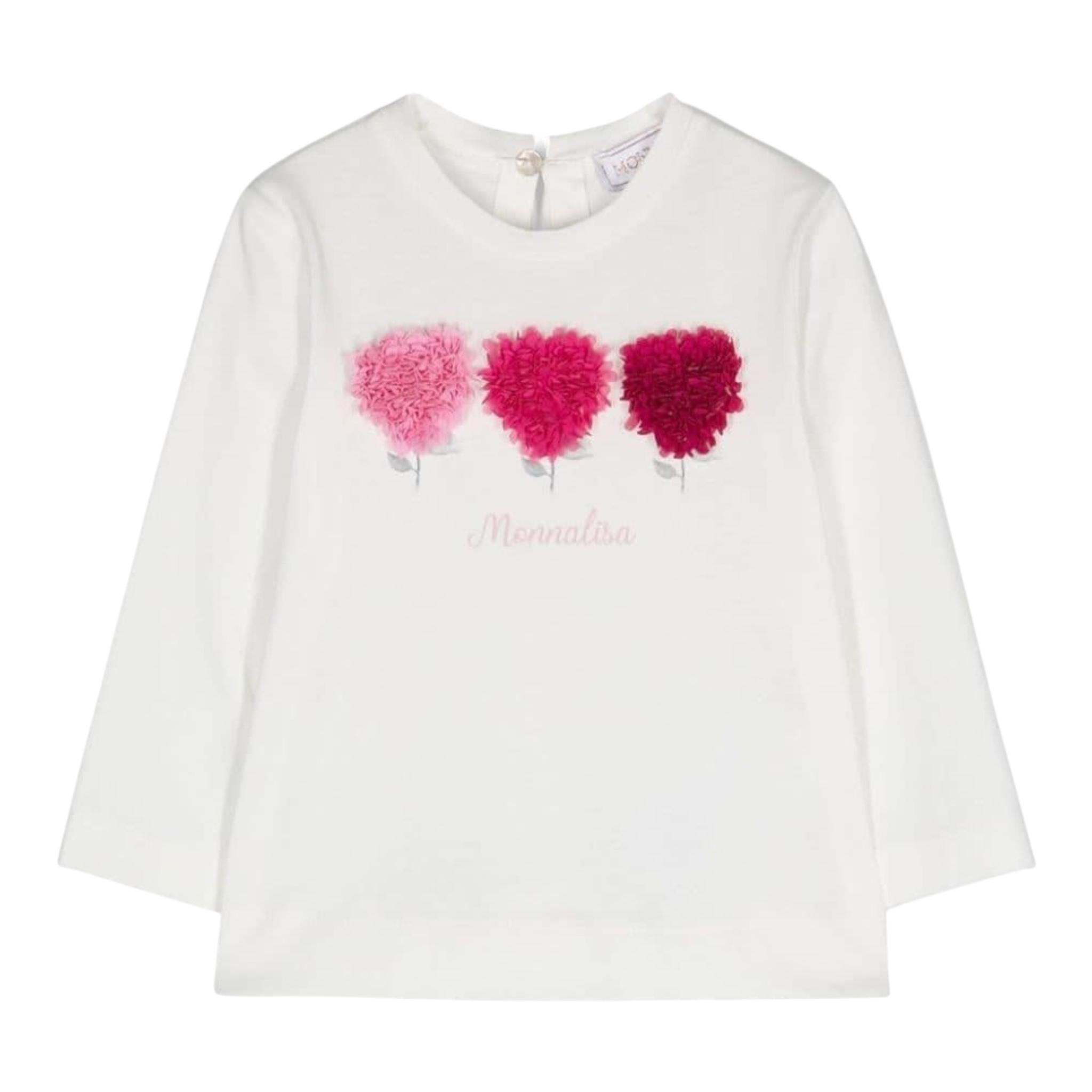 Monnalisa Shirt Girocollo Tinta Unita con Applicazioni per Neonata 39D601 BIANCO MONNALISA 