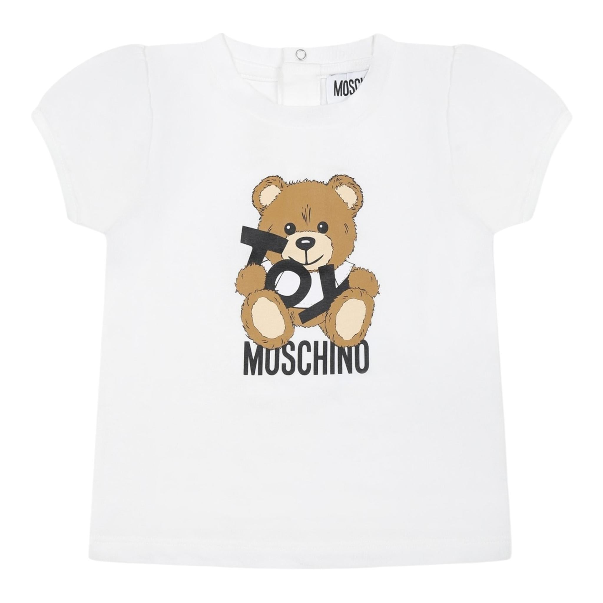Moschino T-Shirt Girocollo Tinta Unita con Orso per Bambino MNM047 BIANCO MOSCHINO 