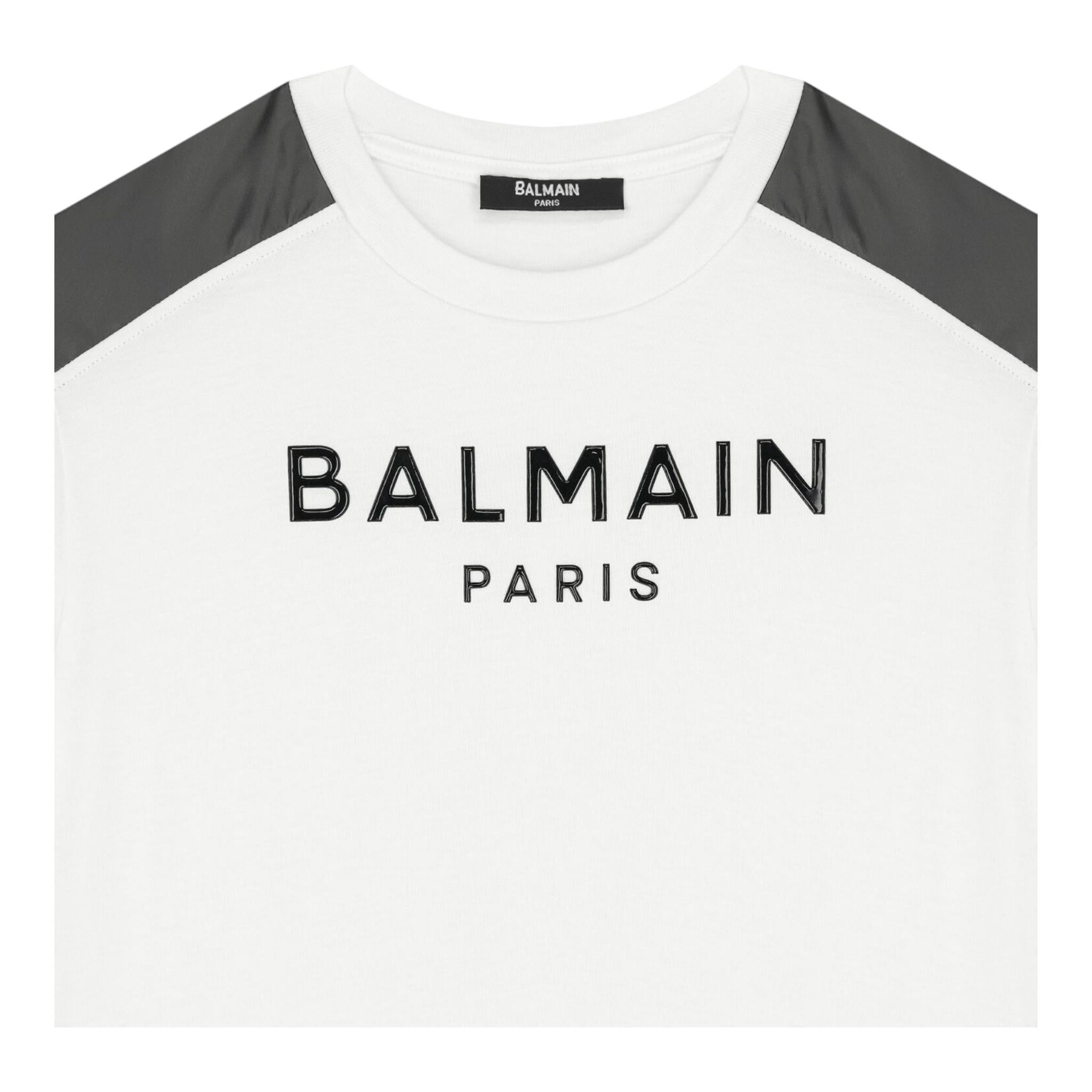 BALMAIN t-shirt girocollo tinta unita con stampa Bianco per Bambino BV8Q81 BIANCO BALMAIN 