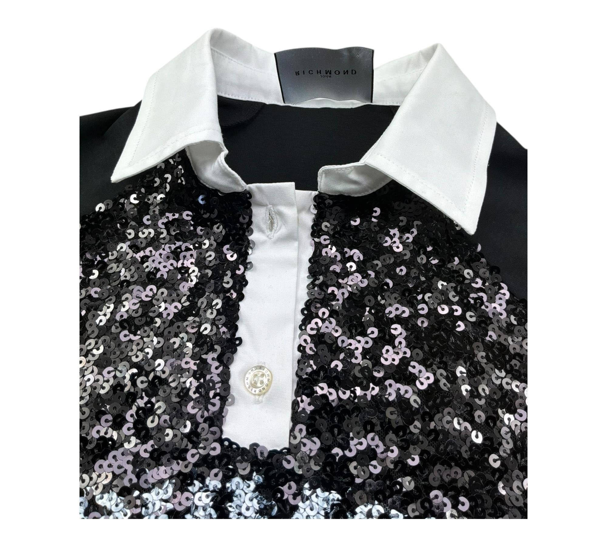 John Richmond Polo Mezza Manica Tinta Unita Paillettata per Bambina RGP26041PO NERO JOHN RICHMOND 