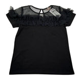 Please T-Shirt tinta unita con Trasparenze Nero per Bambina MB15032G62 NERO PLEASE 