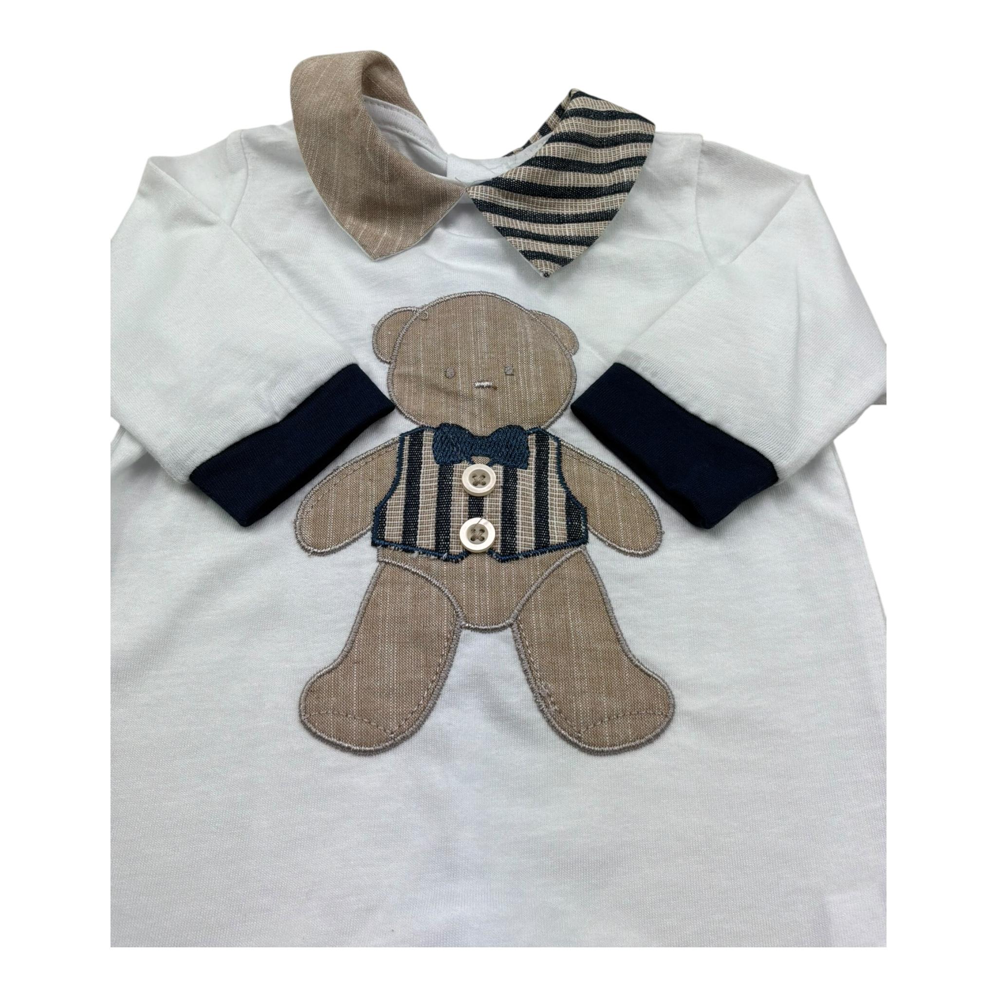 Isabel & Martinez Tutina Manica Lunga Tinta Unita con Orso per Neonato IM25N484 BIANCO ISABEL & MARTINEZ 