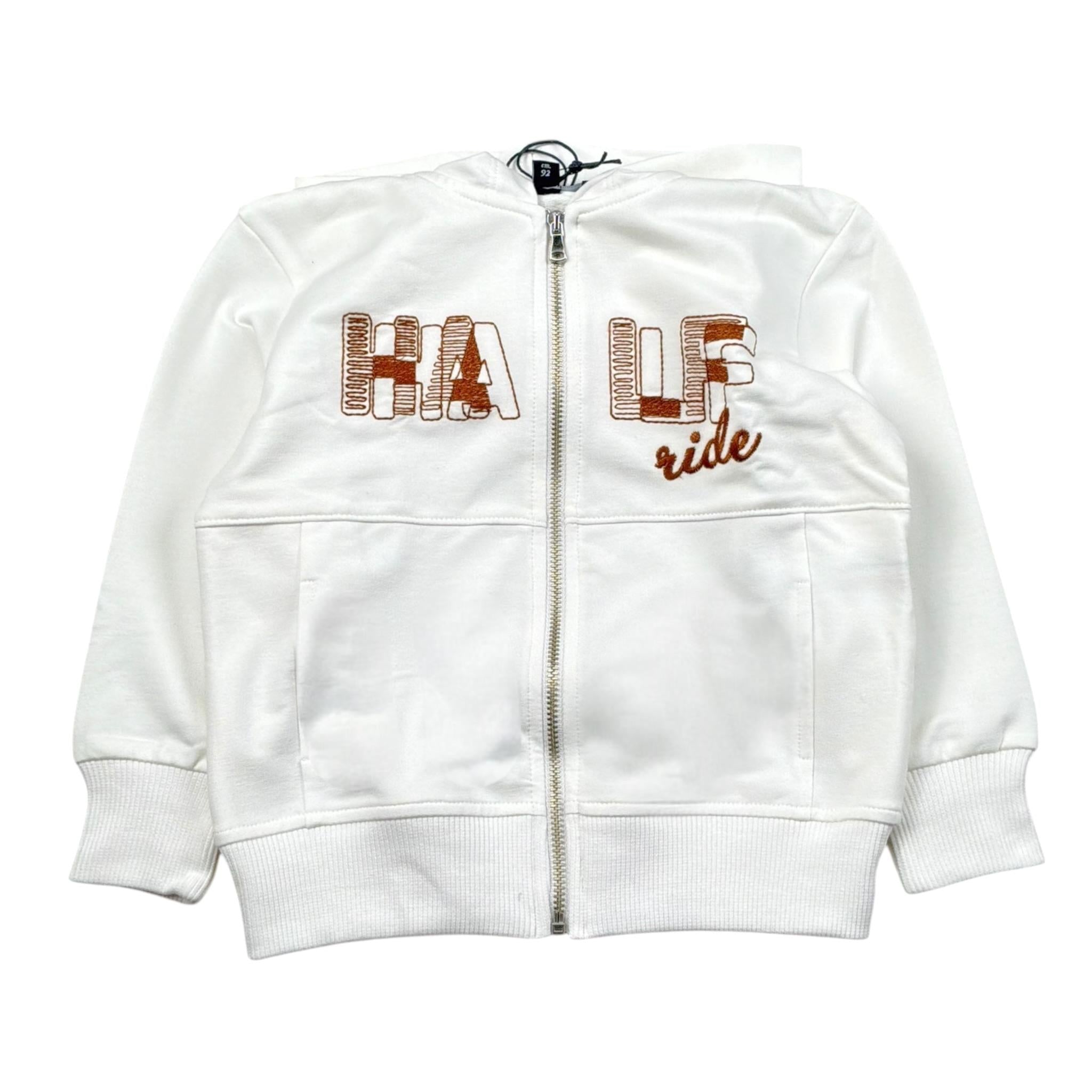 Please Felpa Tinta Unita con Zip E Stampa per Bambino LK06042B71 BIANCO PLEASE 