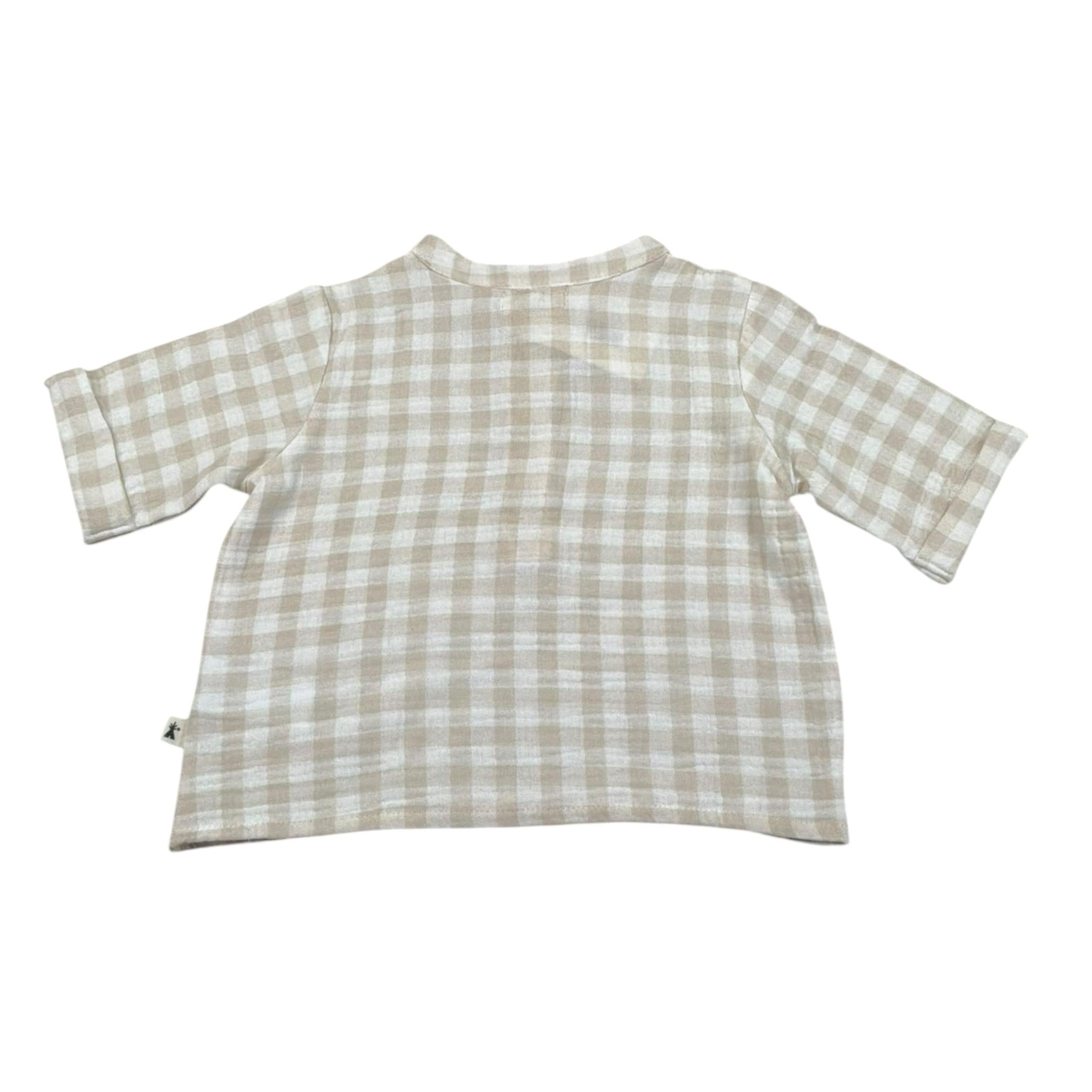 Petit Indi Camicia Tinta Unita con Fantasia A Quadri per Neonato SS25BK7115XN BEIGE PETIT INDI 