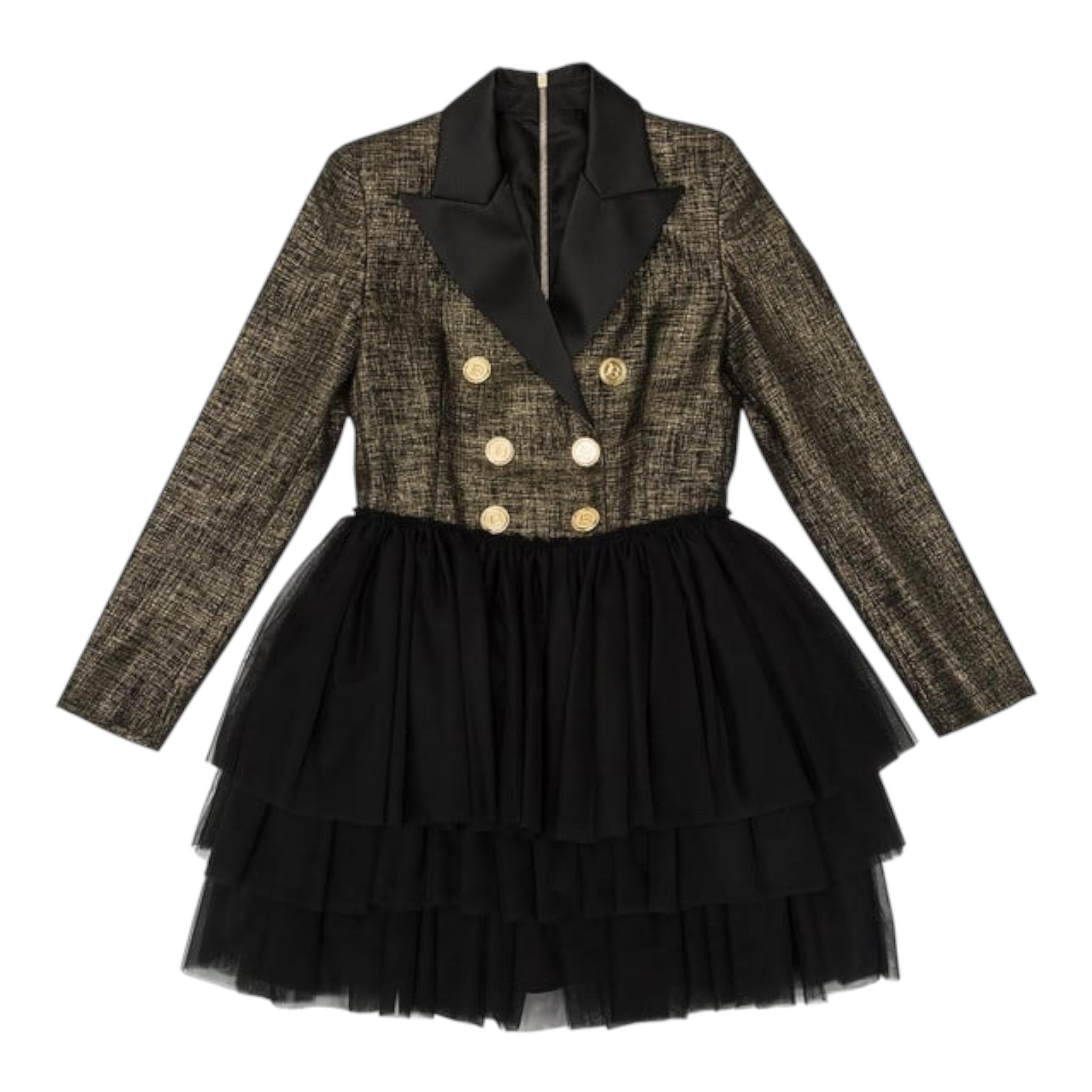 BALMAIN abito tinta unita con tulle Nero per Bambina 6RAA00 NERO BALMAIN 