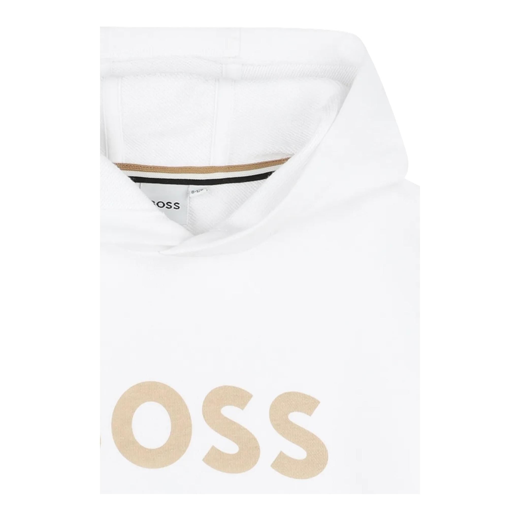 Boss Felpa Tinta Unita con Cappuccio E Stampa per Bambino J52027 BIANCO BOSS 