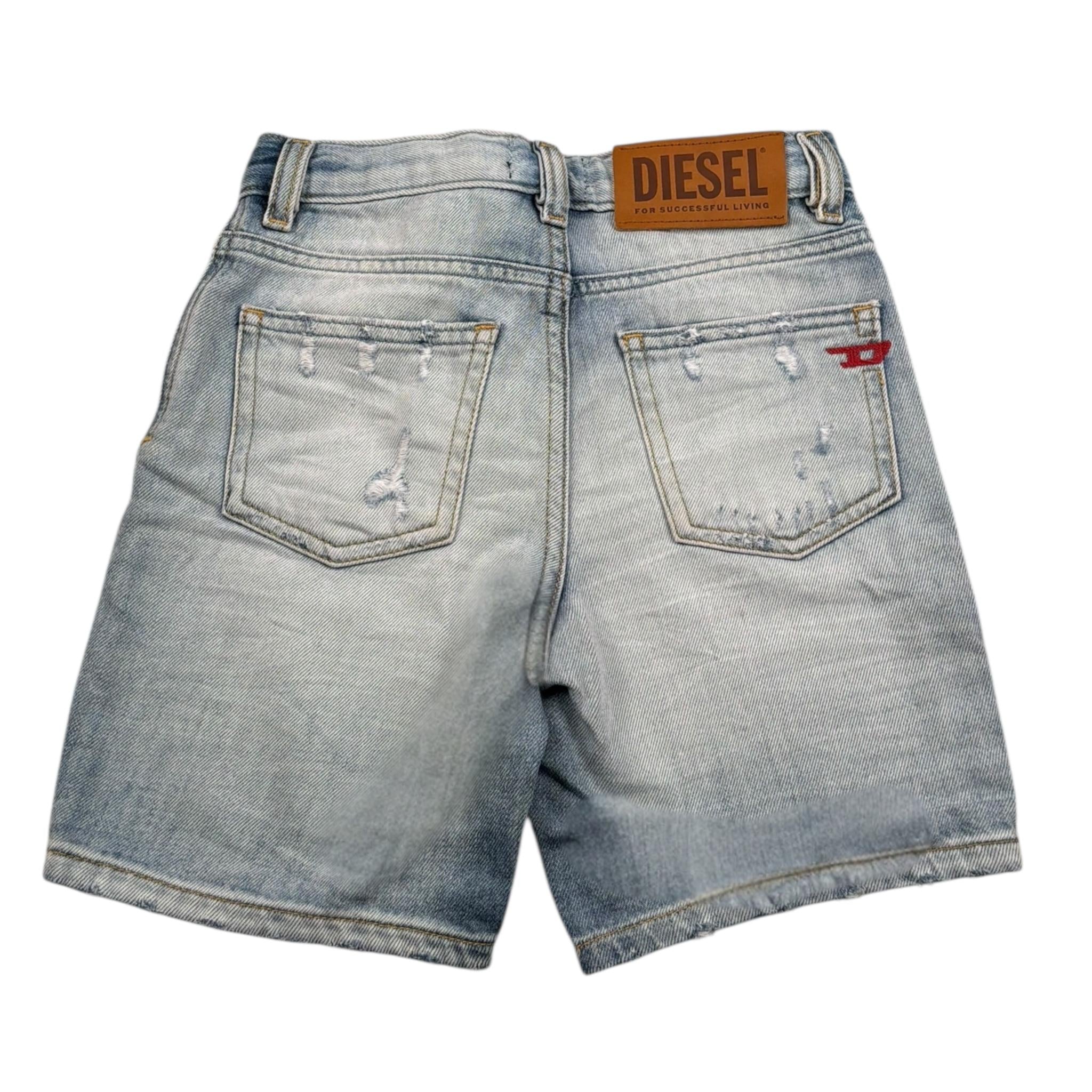 Diesel Bermuda In Denim Tinta Unita con Strappi per Bambino J00511 AZZURRO DIESEL 