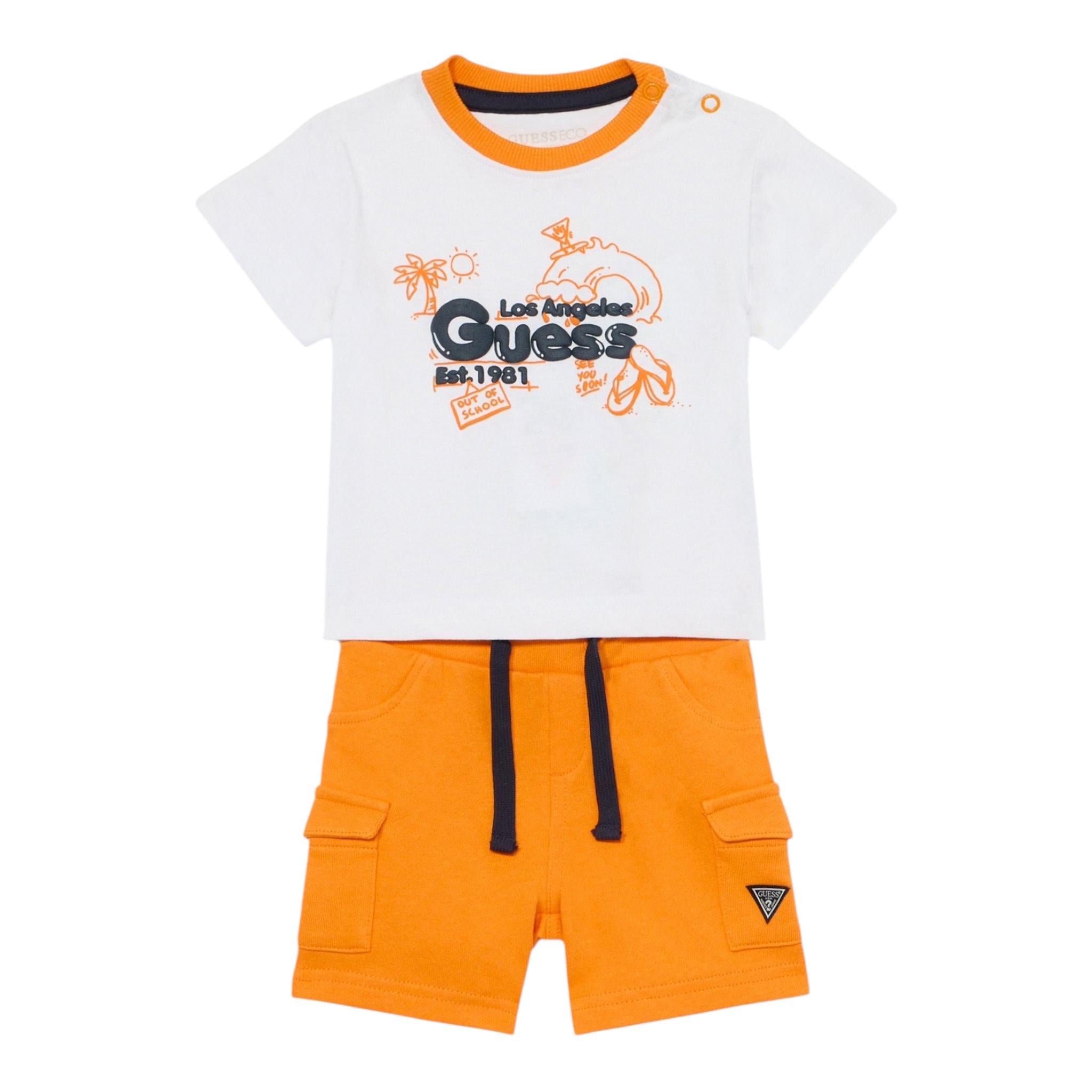 Guess Complet 2 Pezzi T-Shirt-Bermuda Bicolore per Neonato I5GG14K8HM4 BIANCO/ARANCIONE GUESS 