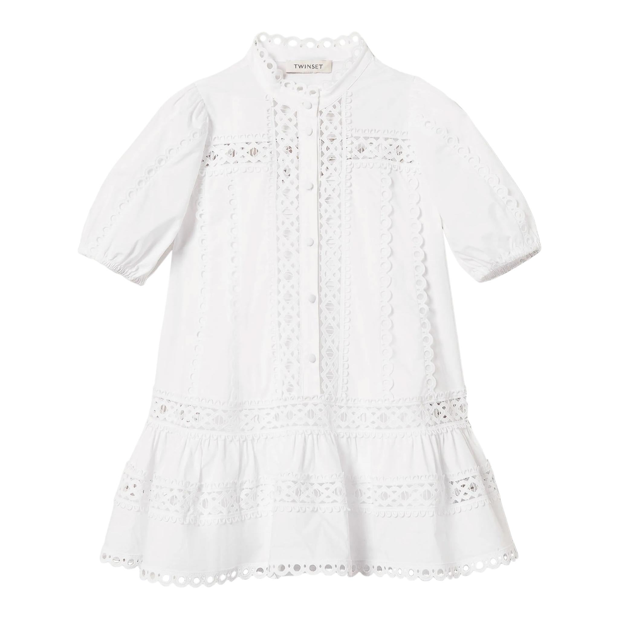 Twinset Abito Mezza Manica Tinta Unita con Trafori per Bambina 251GJ2410 BIANCO TWINSET 