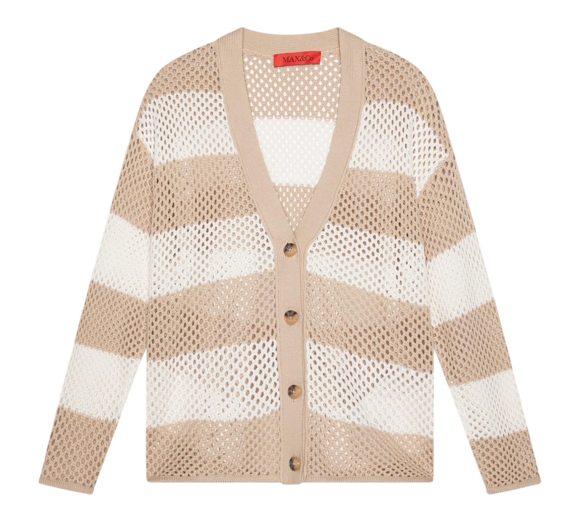 Max&Co. Cardigan Fantasia A Righe con Trafori per Bambina MX0181 BIANCO/BEIGE MAX&Co. 