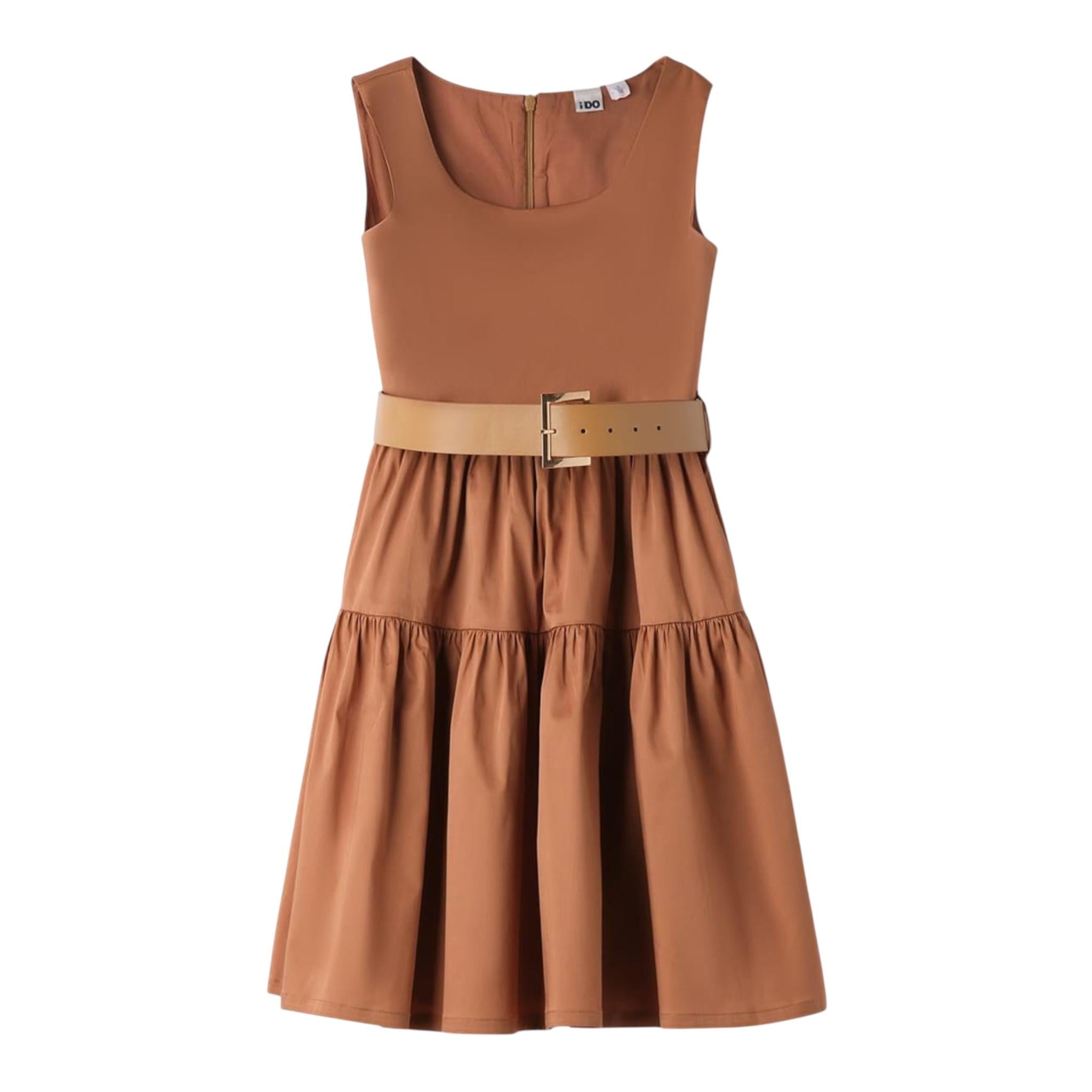 I Do Abito Tinta Unita Giromanica con Cintura per Bambina 4B878 MARRONE I DO 