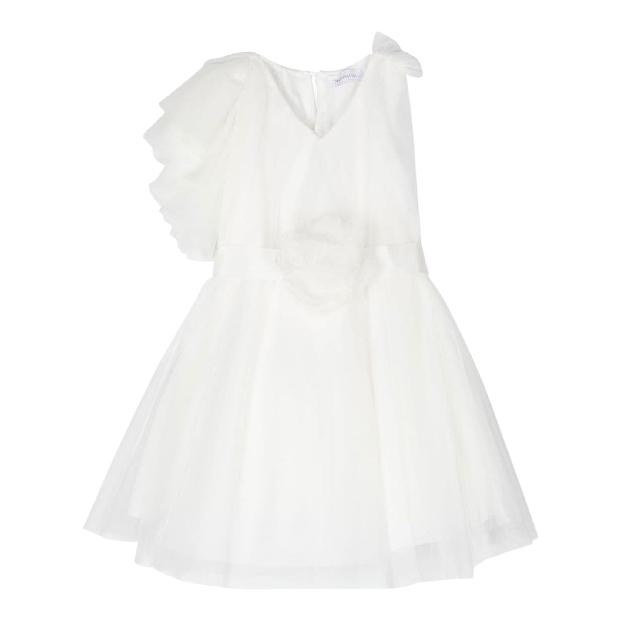 Monnalisa Abito Cerimonia Tinta Unita con Tulle per Bambina 71A914 BIANCO MONNALISA 