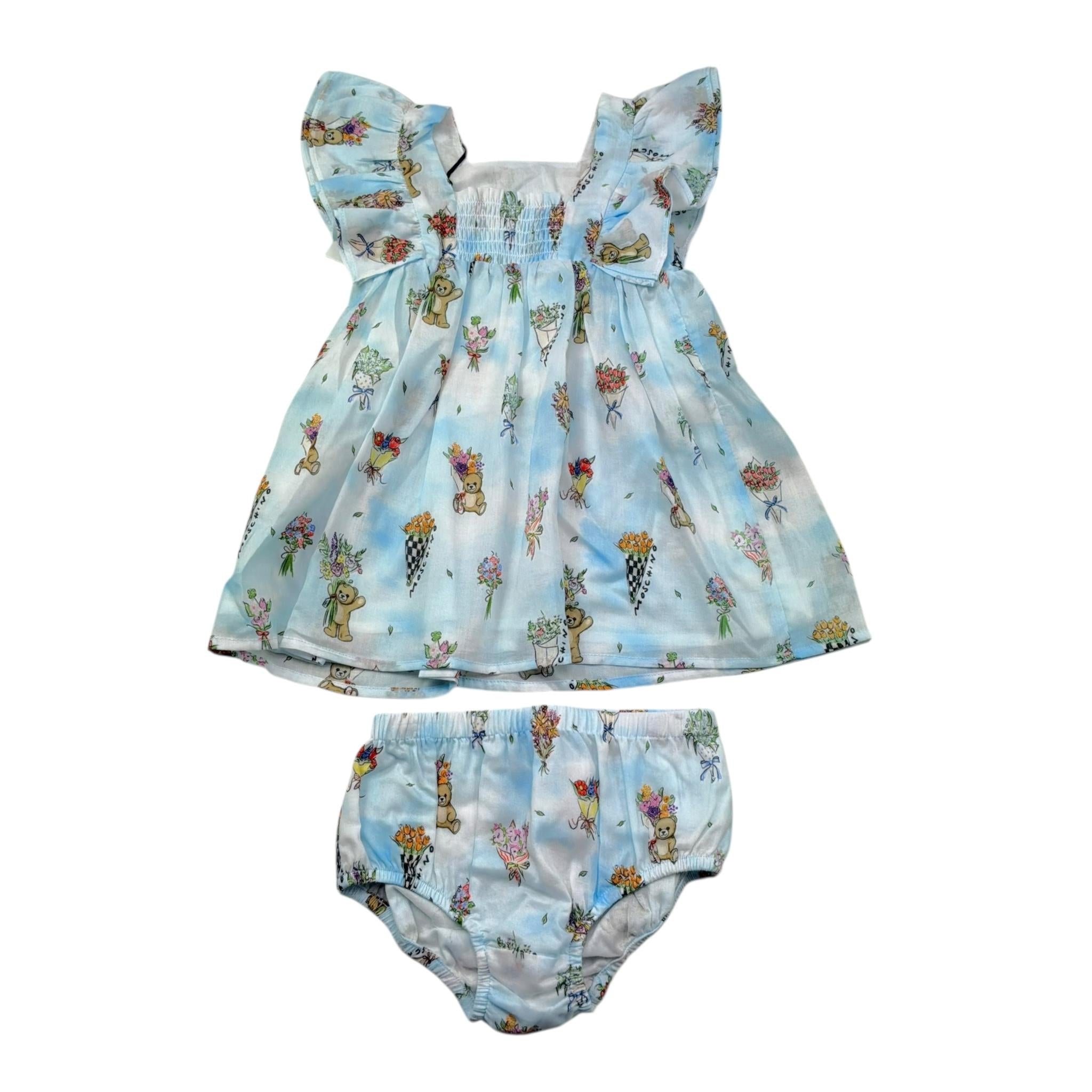 Moschino Set Abit-Coulotte Tinta Unita con Stampa per Neonata MDV0DA AZZURRO MOSCHINO 