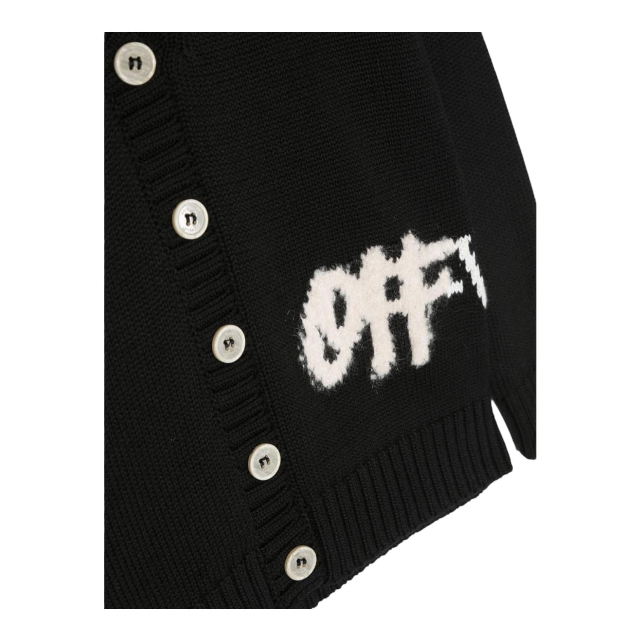 OFF-WHITE cardigan tinta unita con ricami in contrasto Nero per Bambino OGCHB003F23 NERO OFF-WHITE 