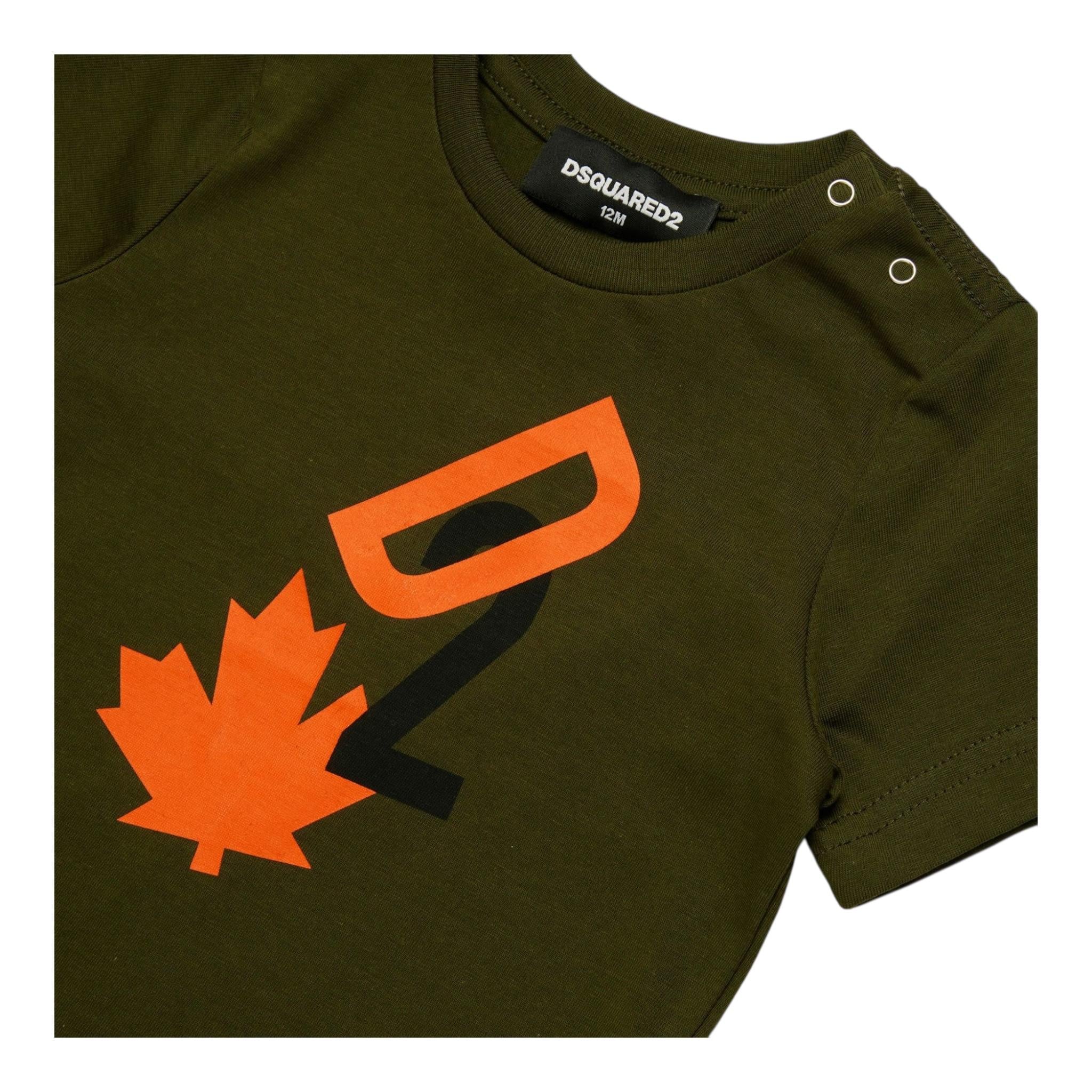 DSQUARED2 t-shirt girocollo tinta unita con stampa in contrasto Verde per Bambino DQ2464X VERDE DSQUARED2 