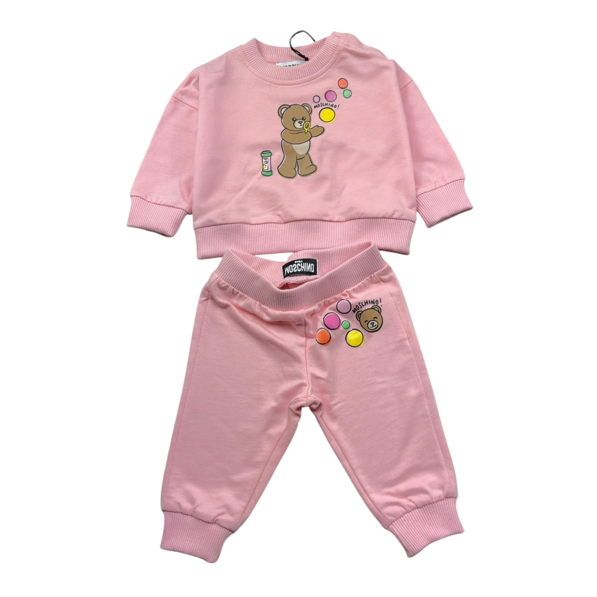 Moschino Completo 2 Pezzi Felpa-Pantalone Tinta Unita per Neonata MSK039 ROSA MOSCHINO 