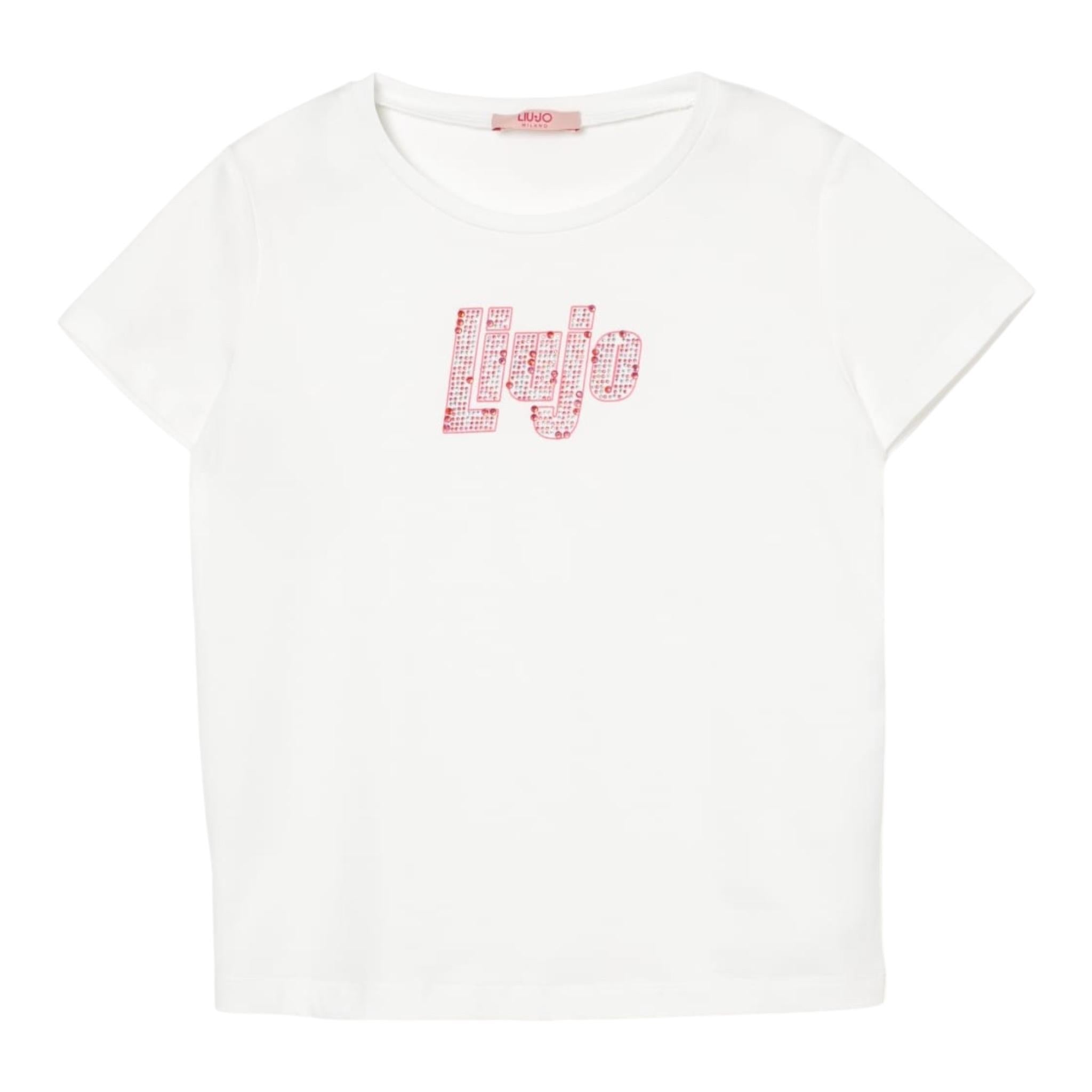 Liu Jo T-Shirt Girocollo Tinta Unita con Brillantini per Bambina GA5019X BIANCO LIU JO 