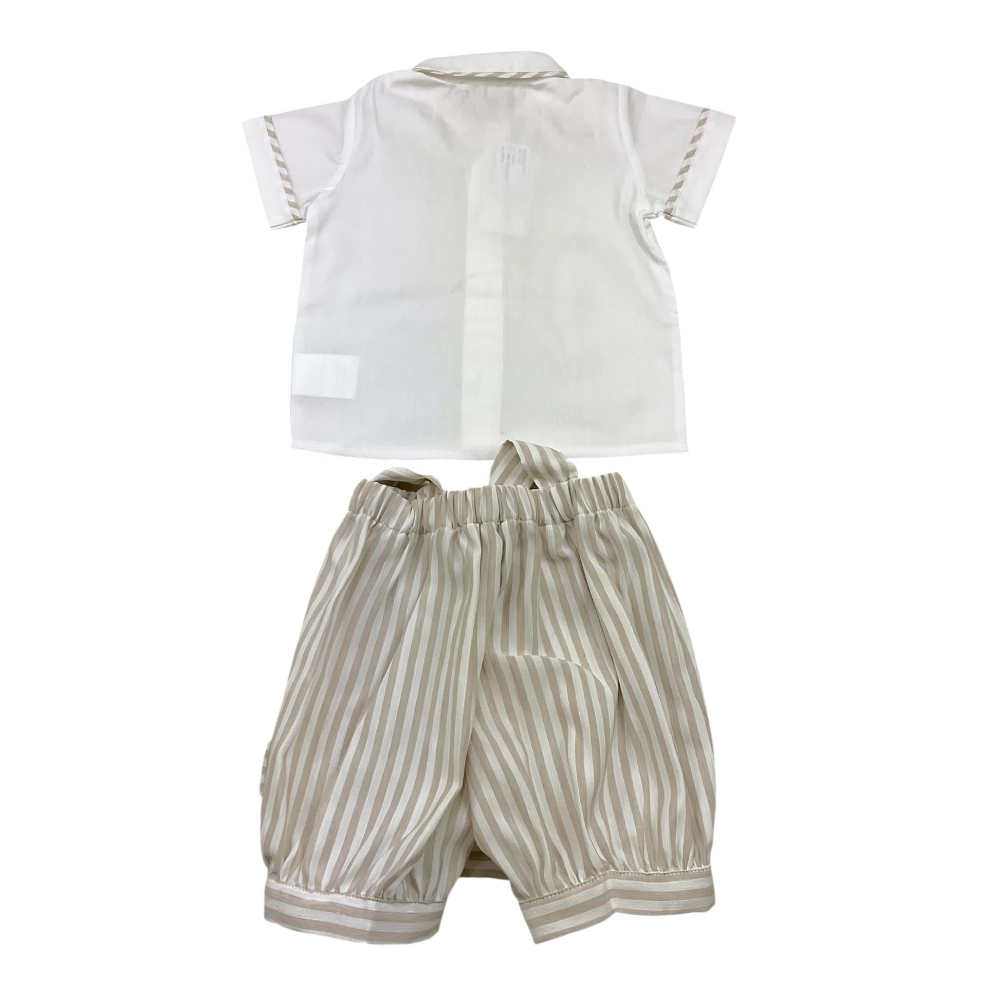 Colibri Completo 2 Pezzi Salopette-Camicia Fantasia A Righe Bicolore per Neonato 2CCTCP2B BIANCO/BEIGE COLIBRI 