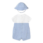 Mayoral Set Pagliaccetto Bicolore con Fantasia A Righe-Cappello per Neonato 1602 BIANCO/AZZURRO MAYORAL 