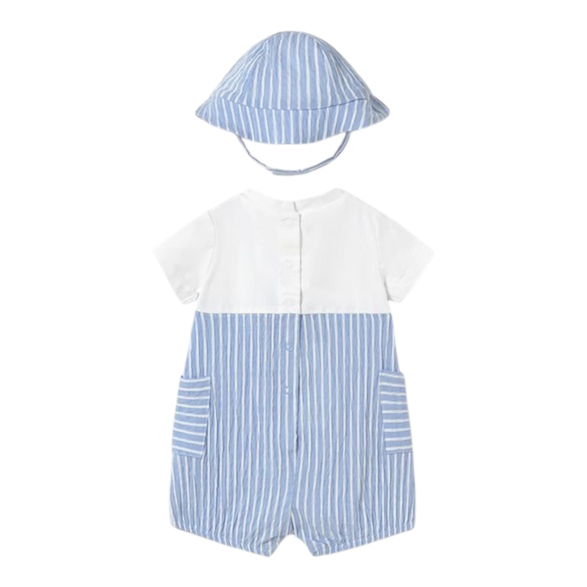 Mayoral Set Pagliaccetto Bicolore con Fantasia A Righe-Cappello per Neonato 1602 BIANCO/AZZURRO MAYORAL 
