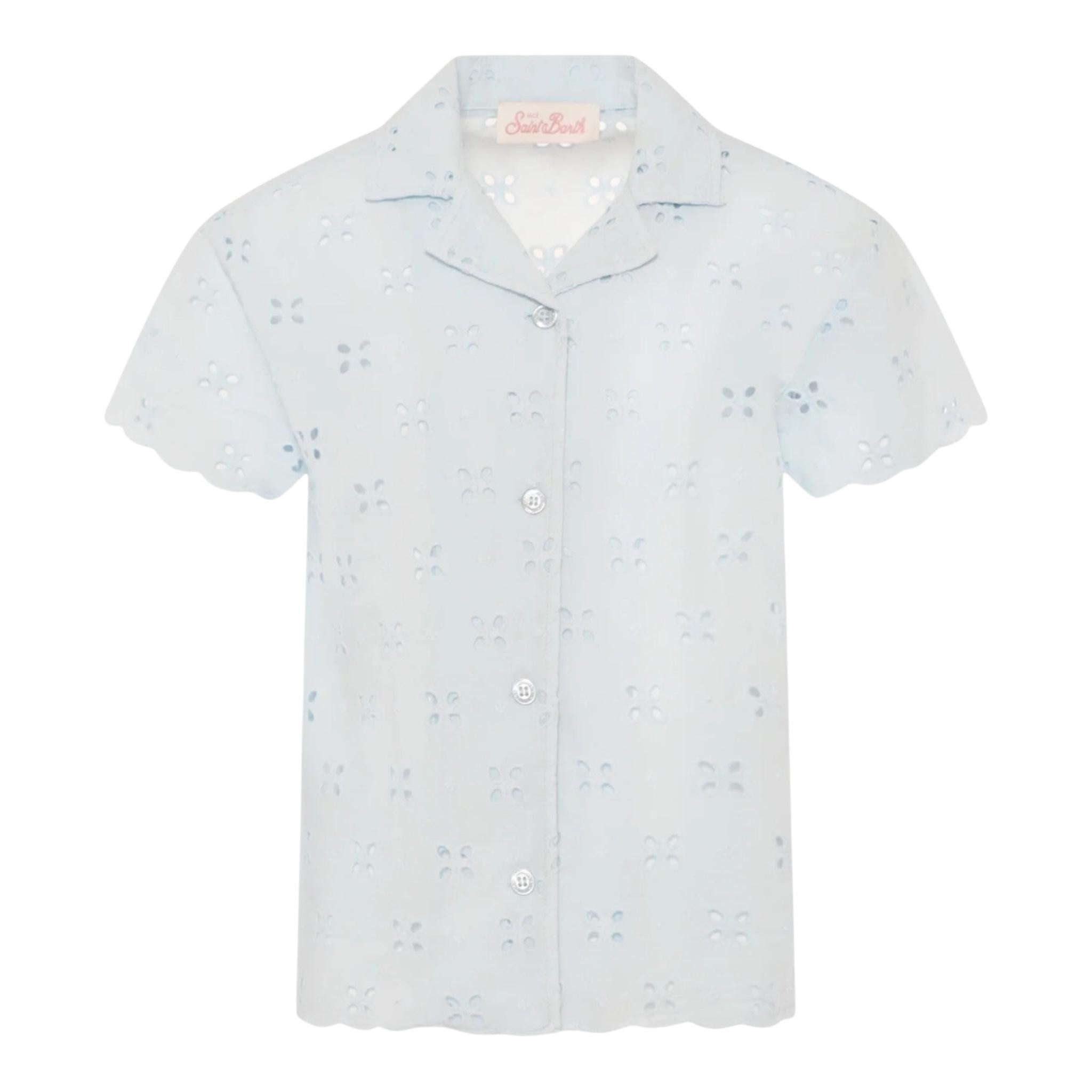 Saint Barth Camicia Mezza Manica Tinta Unita In Pizzo Sangallo per Bambina EVL000103016 BIANCO SAINT BARTH 