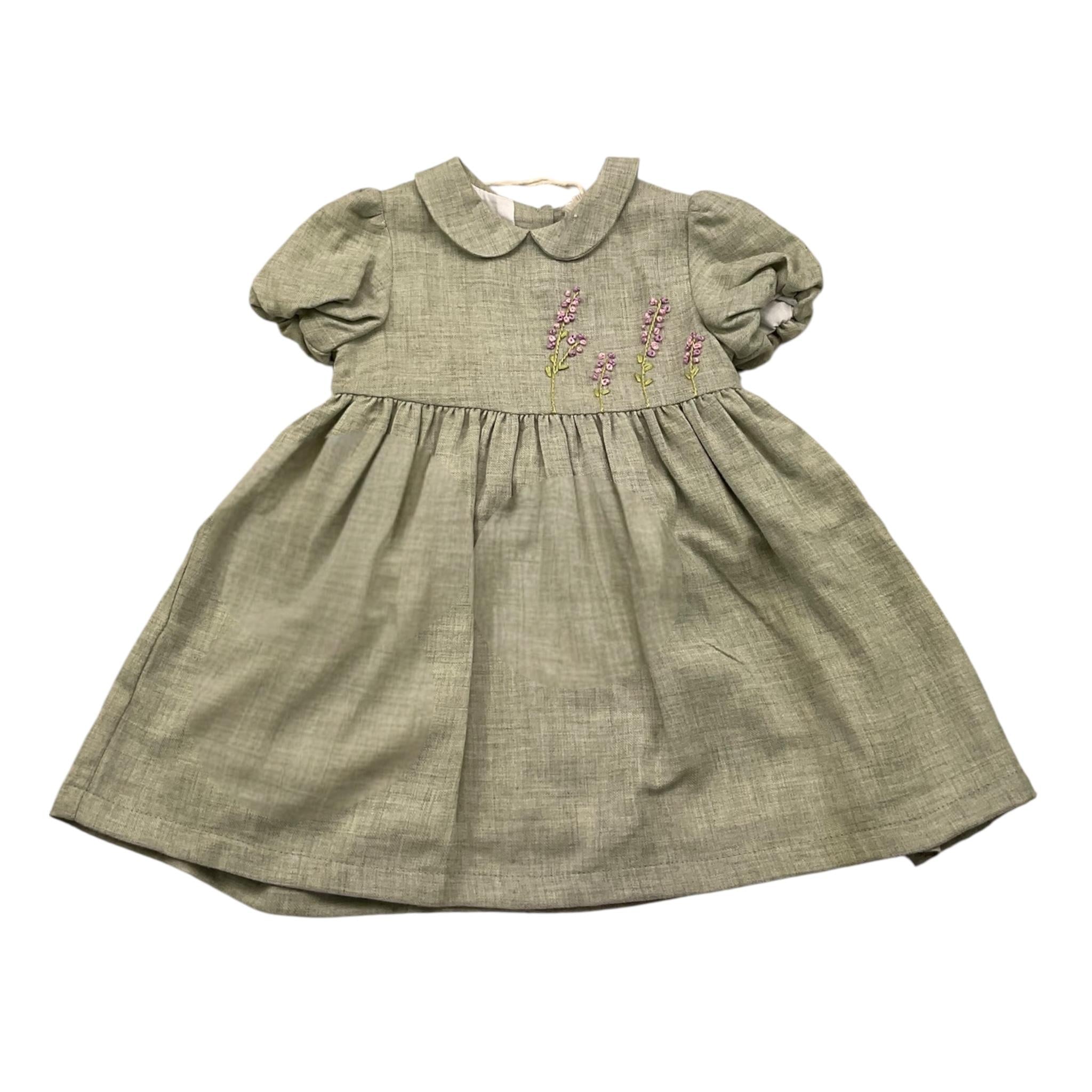 ILFAROBIMBI abito mezza manica tinta unita con ricami Verde per Neonata IFN50501 VERDE ILFAROBIMBI 