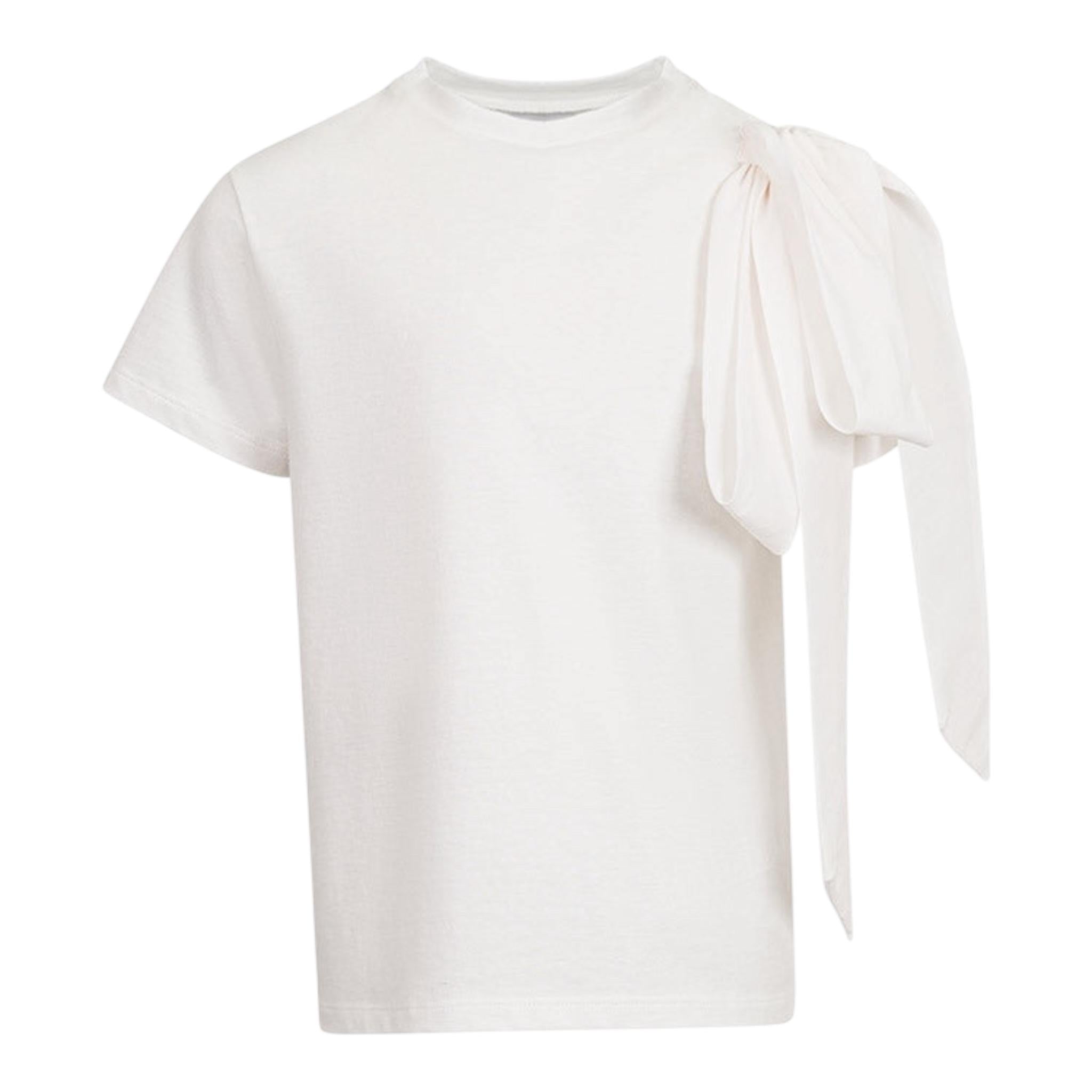 Dou Dou T-Shirt Girocollo Tinta Unita con Fiocco per Bambina DW8A41 BIANCO DOU DOU 