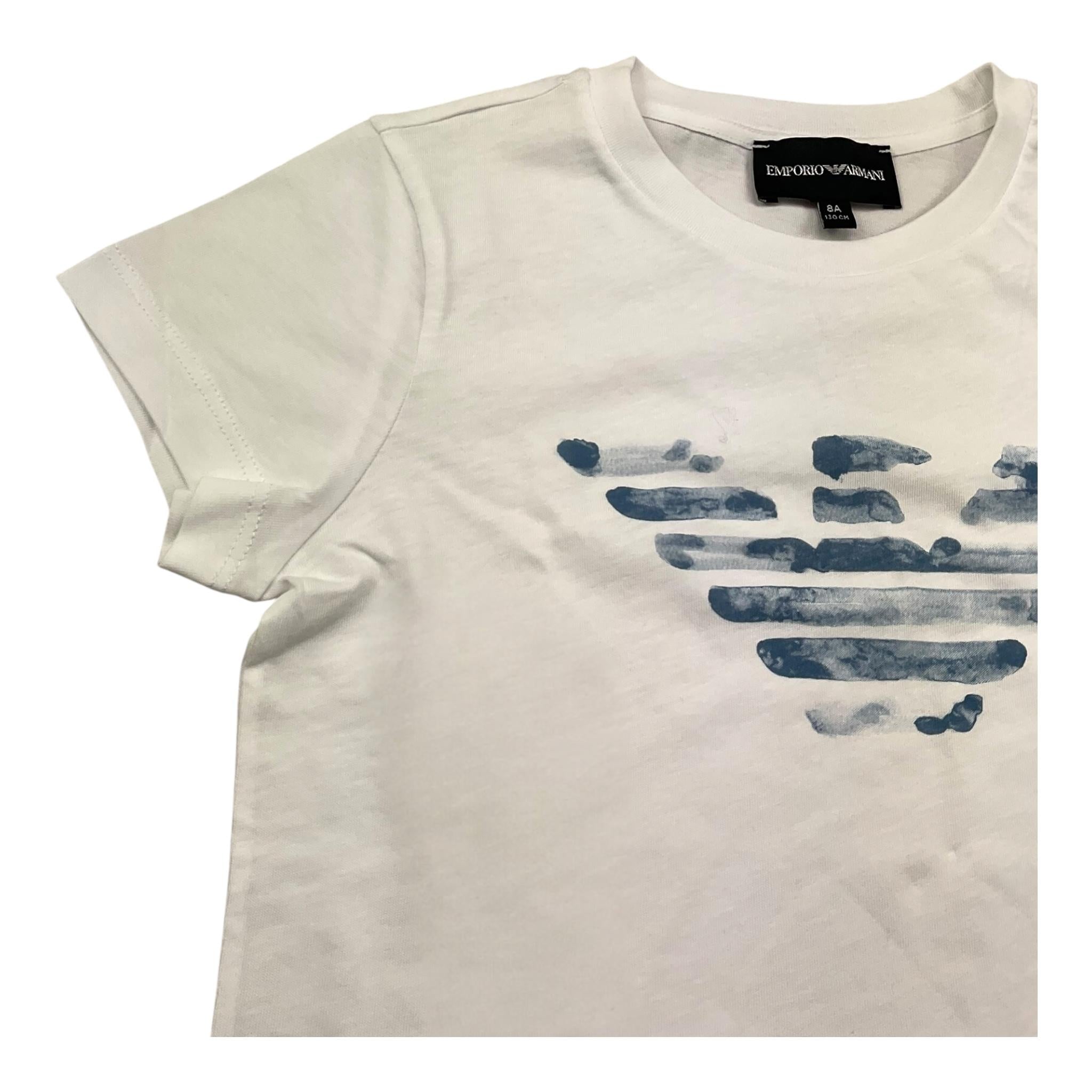 Emporio Armani T-Shirt Girocollo Tinta Unita con Ricami Logo per Bambino 3RD301 BIANCO EMPORIO ARMANI 