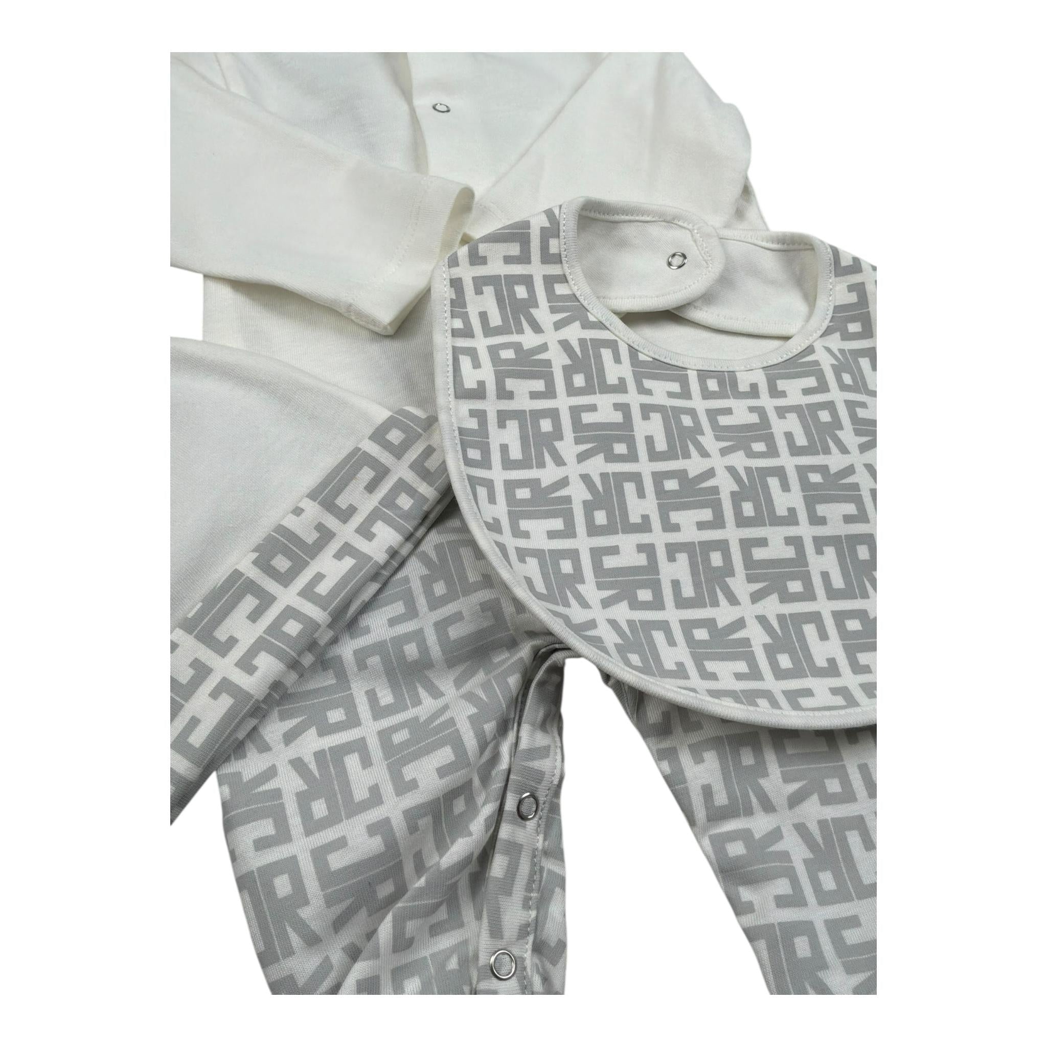 John Richmond Set Tutina-Cappello-Bavette Bicolore per Neonato RLP26001TU BIANCO/GRIGIO JOHN RICHMOND 