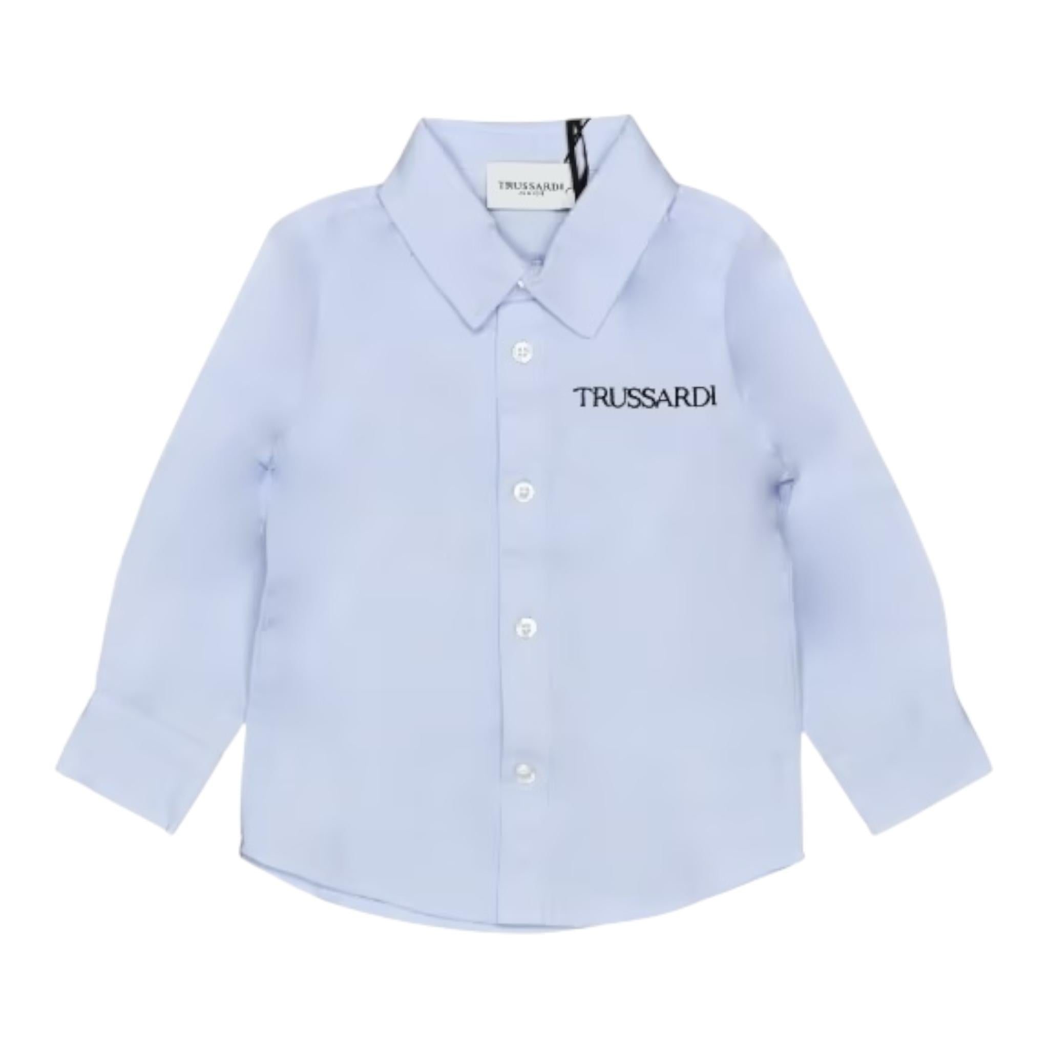 TRUSSARDI camicia manica lunga tinta unita con stampa Azzurro per Bambino TIA24066CA AZZURRO TRUSSARDI 