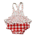 Petit Indi Salopette Bicolore con Stampa Ciliege per Neonata SS25B0210 BIANCO/ROSSO PETIT INDI 