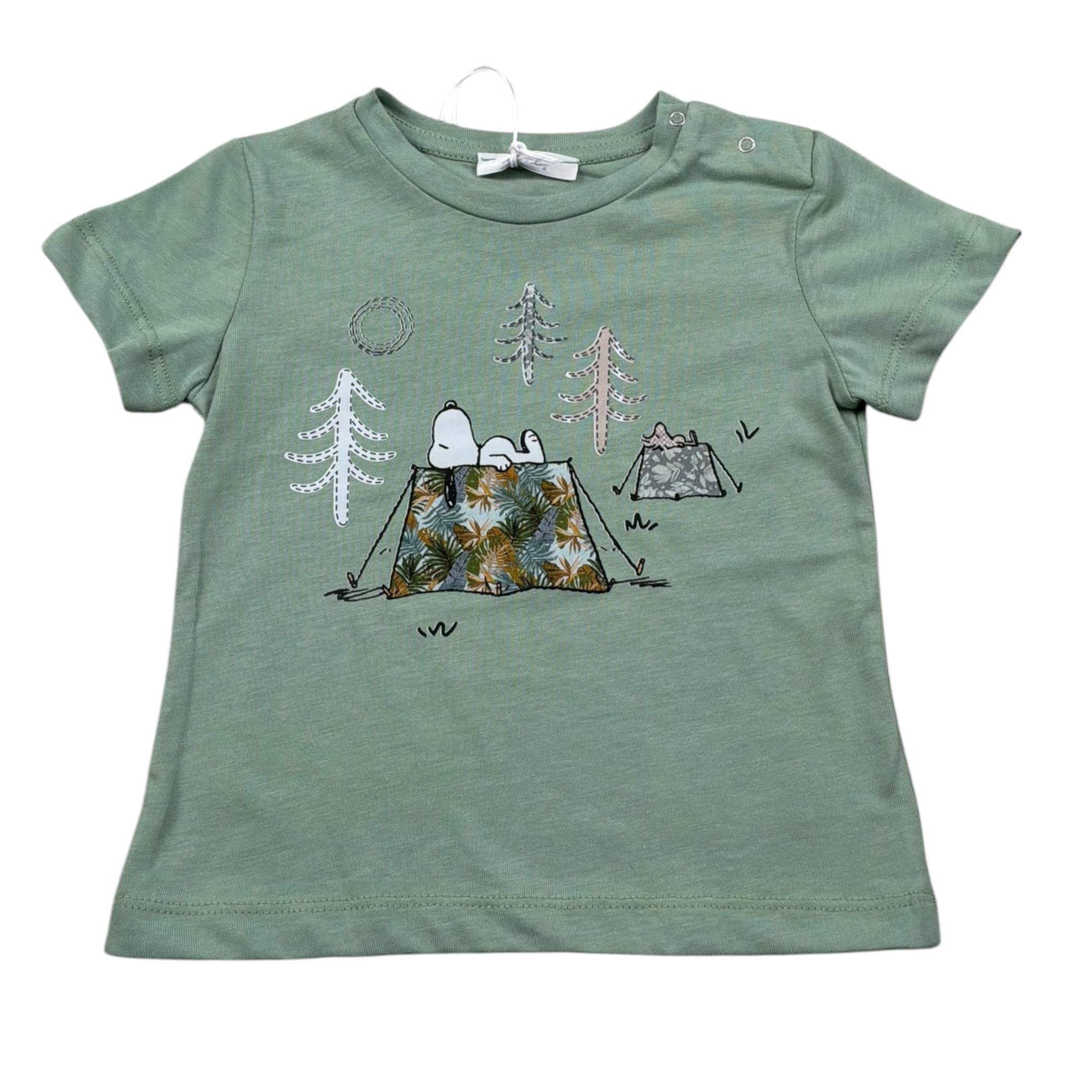 M+E' T-Shirt Girocollo Tinta Unita con Stampa per Neonato UEM0342 VERDE M+E' 