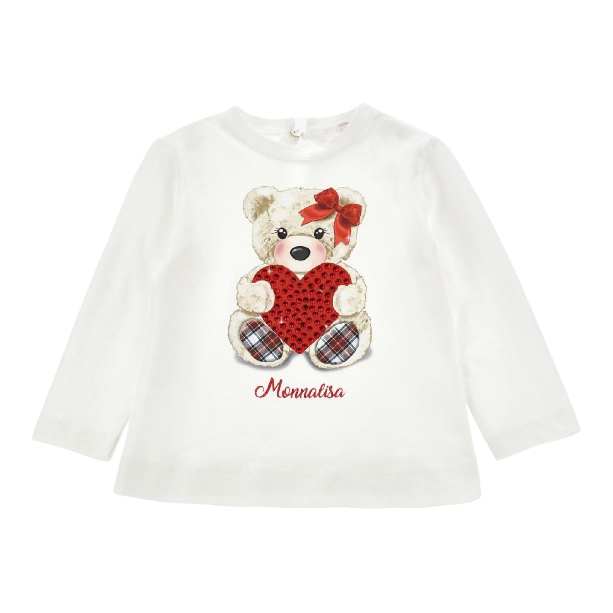 Monnalisa Shirt Tinta Unita con Stampa E Brillantini per Bambina 39D626J BIANCO MONNALISA 