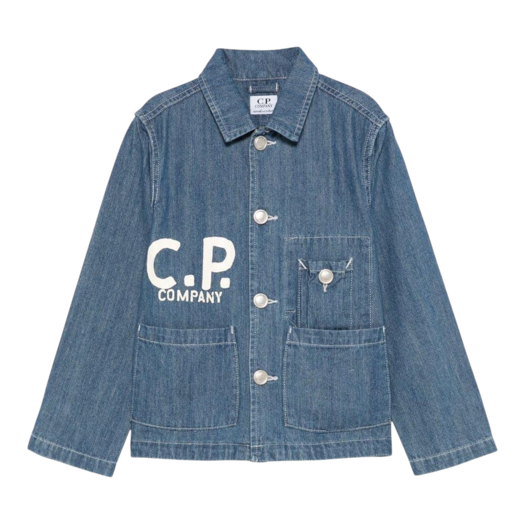C.P. Company Giubbino In Denim tinta unita con Logo Blu per Bambino CUA003XX BLU C.P. COMPANY 