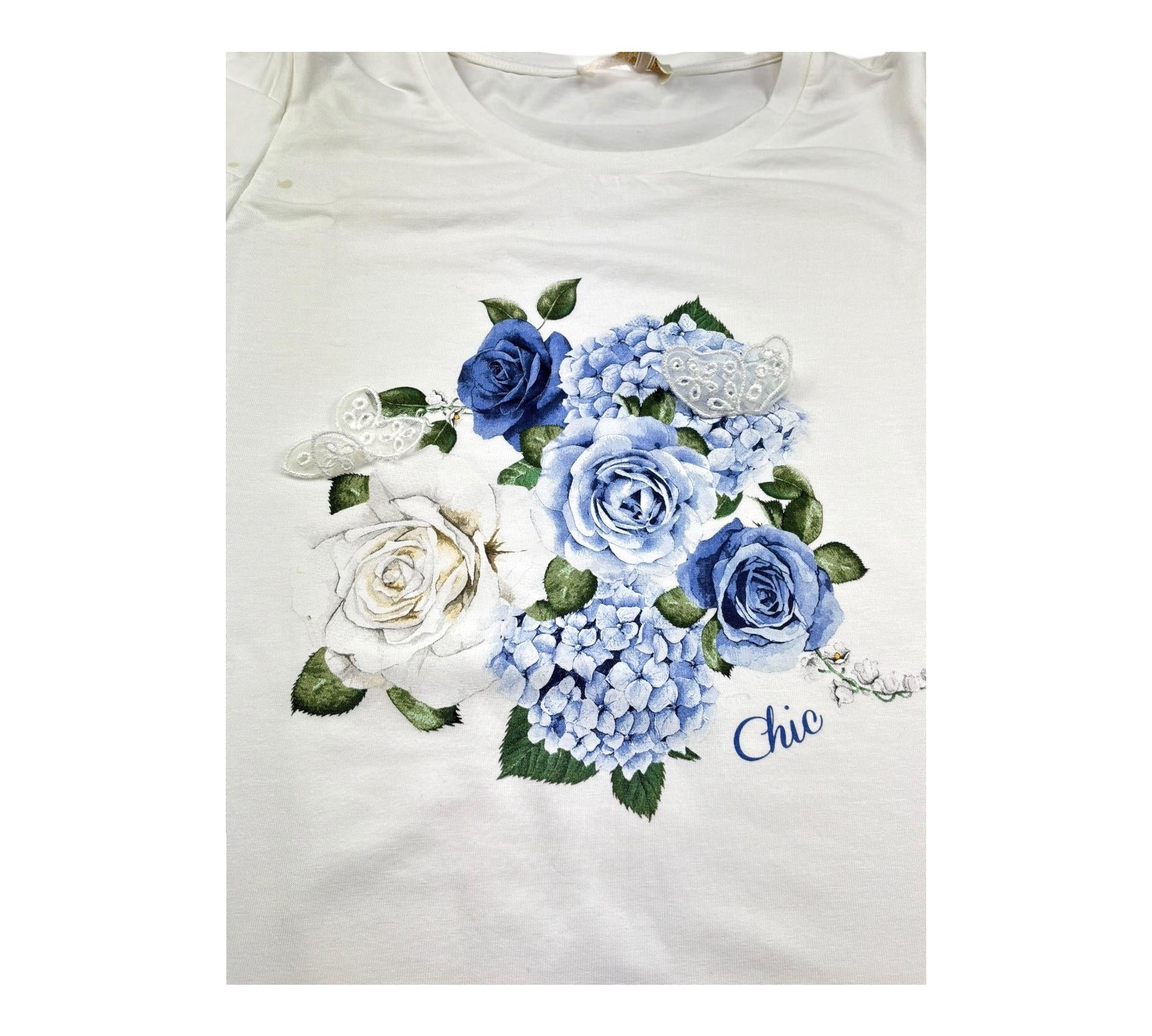 Monnalisa T-Shirt Girocollo Tinta Unita con Stampa per Bambina 717607SG BIANCO MONNALISA 