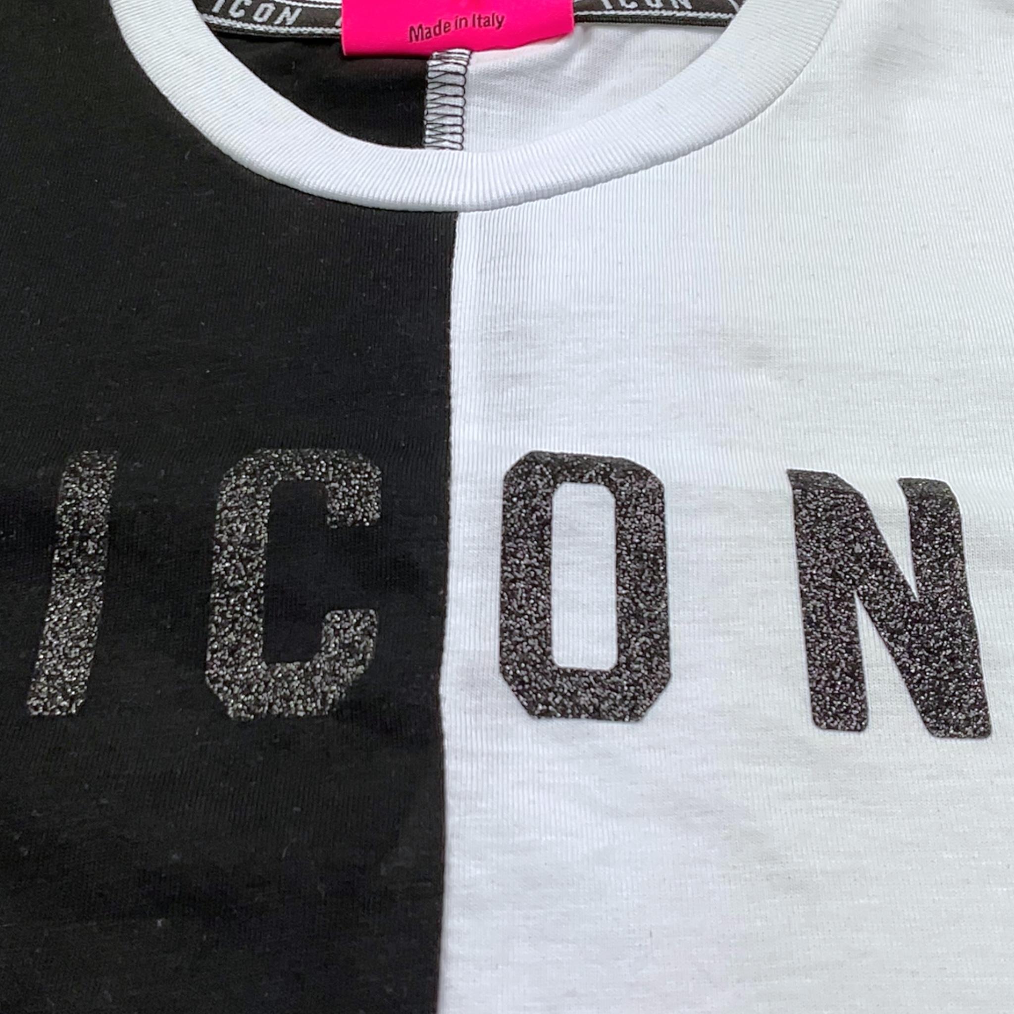Icon T-Shirt Bicolore con Stampa E Brillantini per Bambina IGKS00540 BIANCO/NERO ICON 