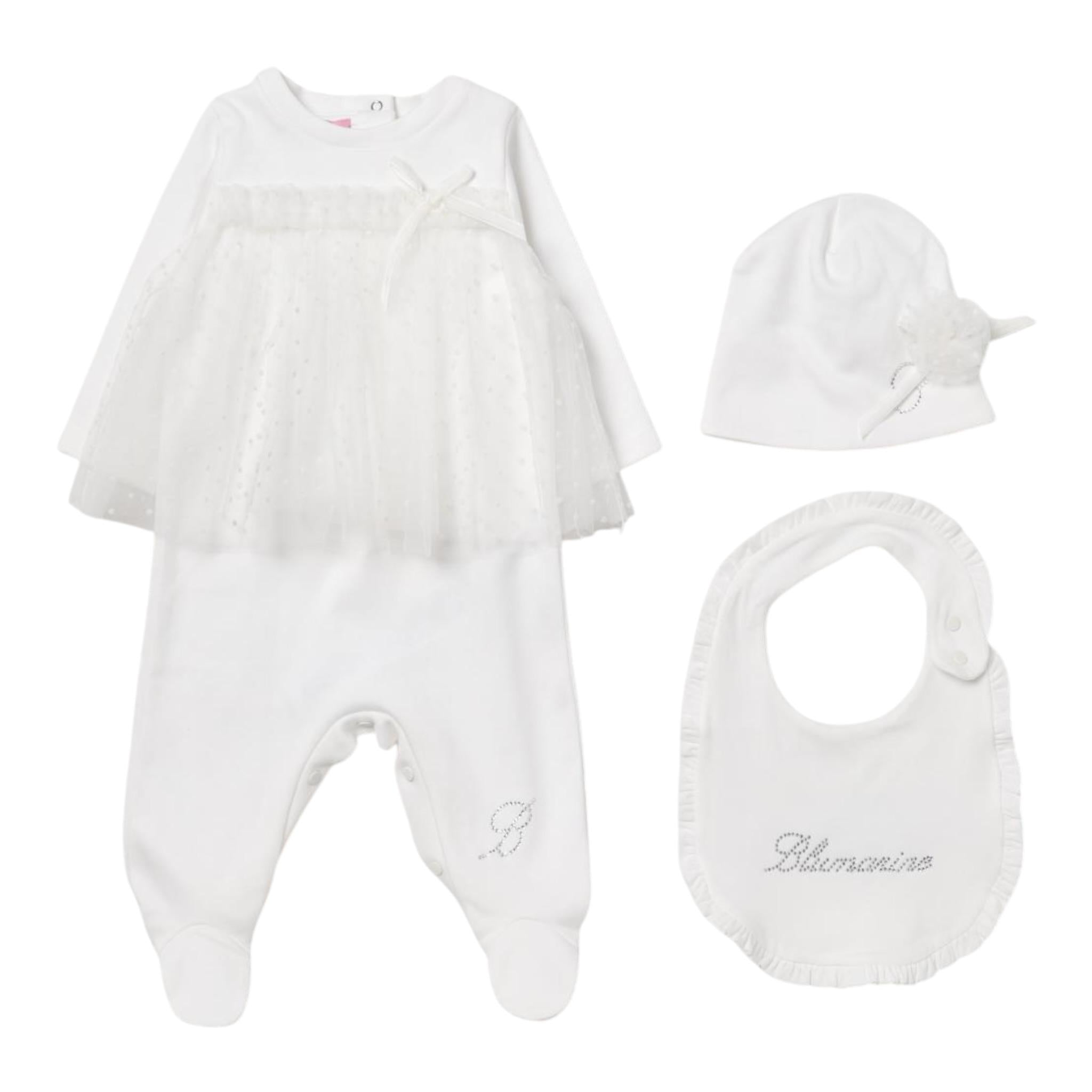 Miss Blumarine Set Tutina-Cappello-Bavetta per Neonata IF3109 BIANCO MISS BLUMARINE 