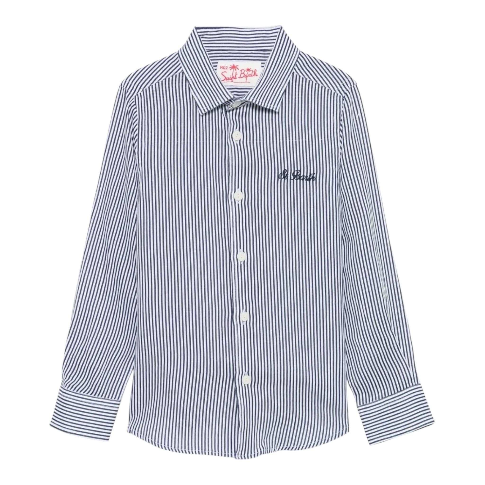 Saint Barth Camicia Manica Lunga Fantasia A Righe per Bambino AGN000101183J BLU SAINT BARTH 