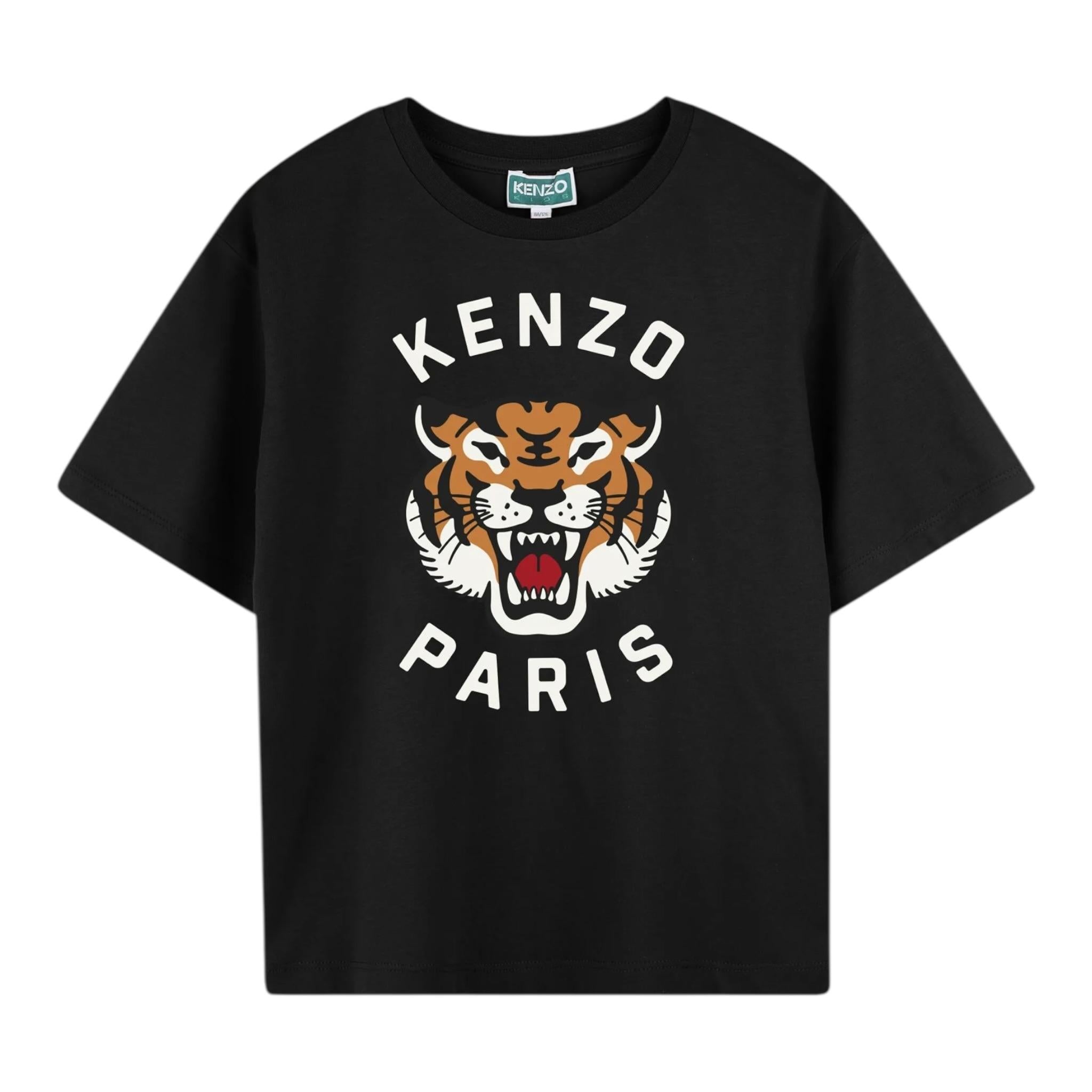 Kenzo T-Shirt Girocollo Tinta Unita con Stampe per Bambina K61137X NERO KENZO 
