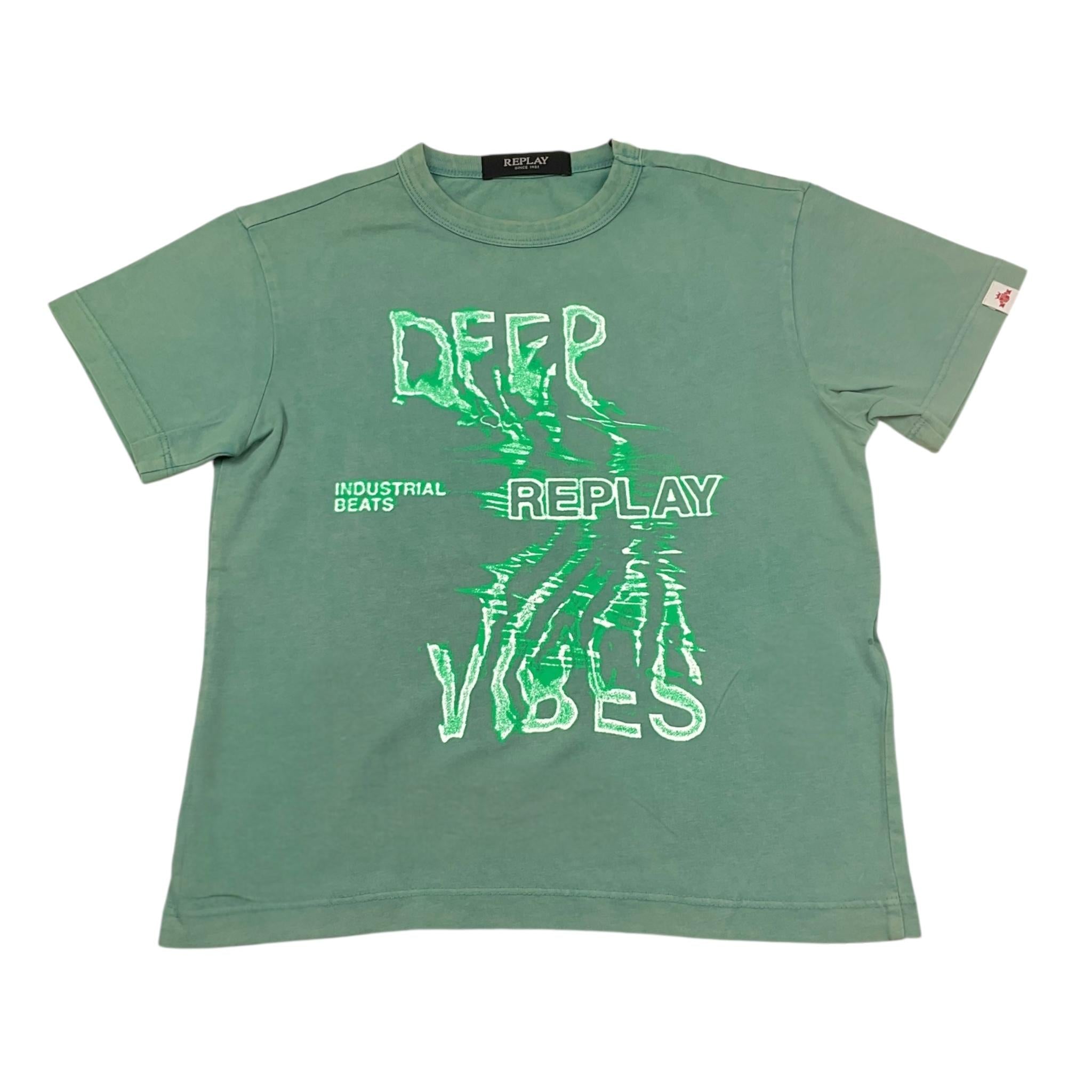 Replay T-Shirt Girocollo Tinta Unita con Logo per Bambino SB7407 VERDE REPLAY 